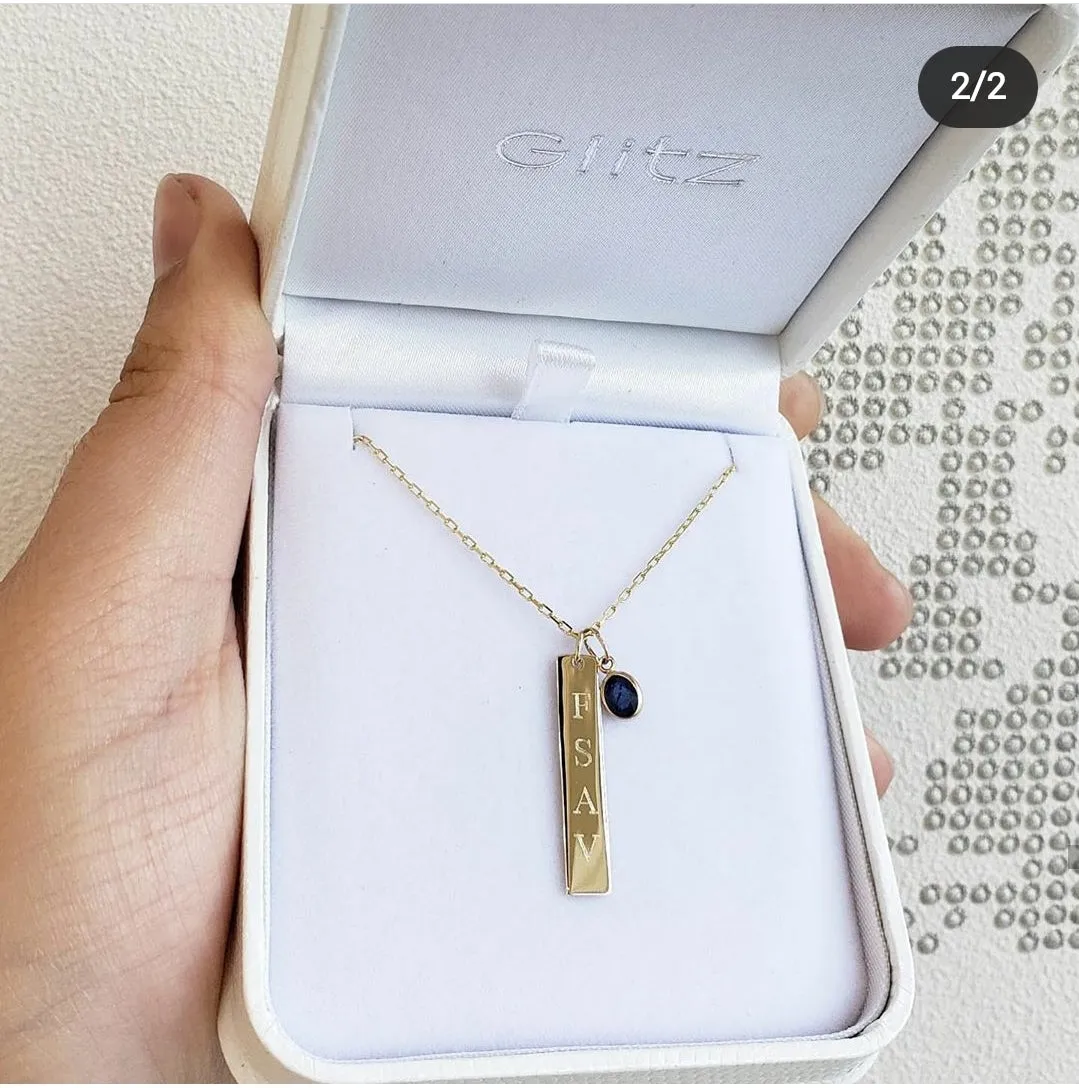 Engravable- 10k Gold Vertical Bar Necklace
