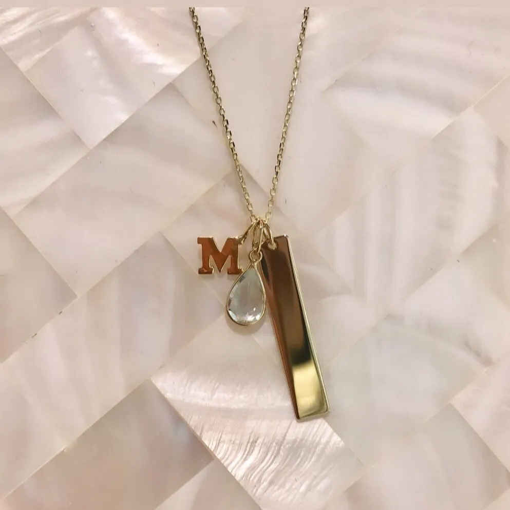 Engravable- 10k Gold Vertical Bar Necklace