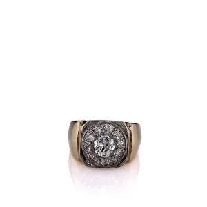 Estate 14k Two-Tone Old European Diamond Cluster Halo Ring
