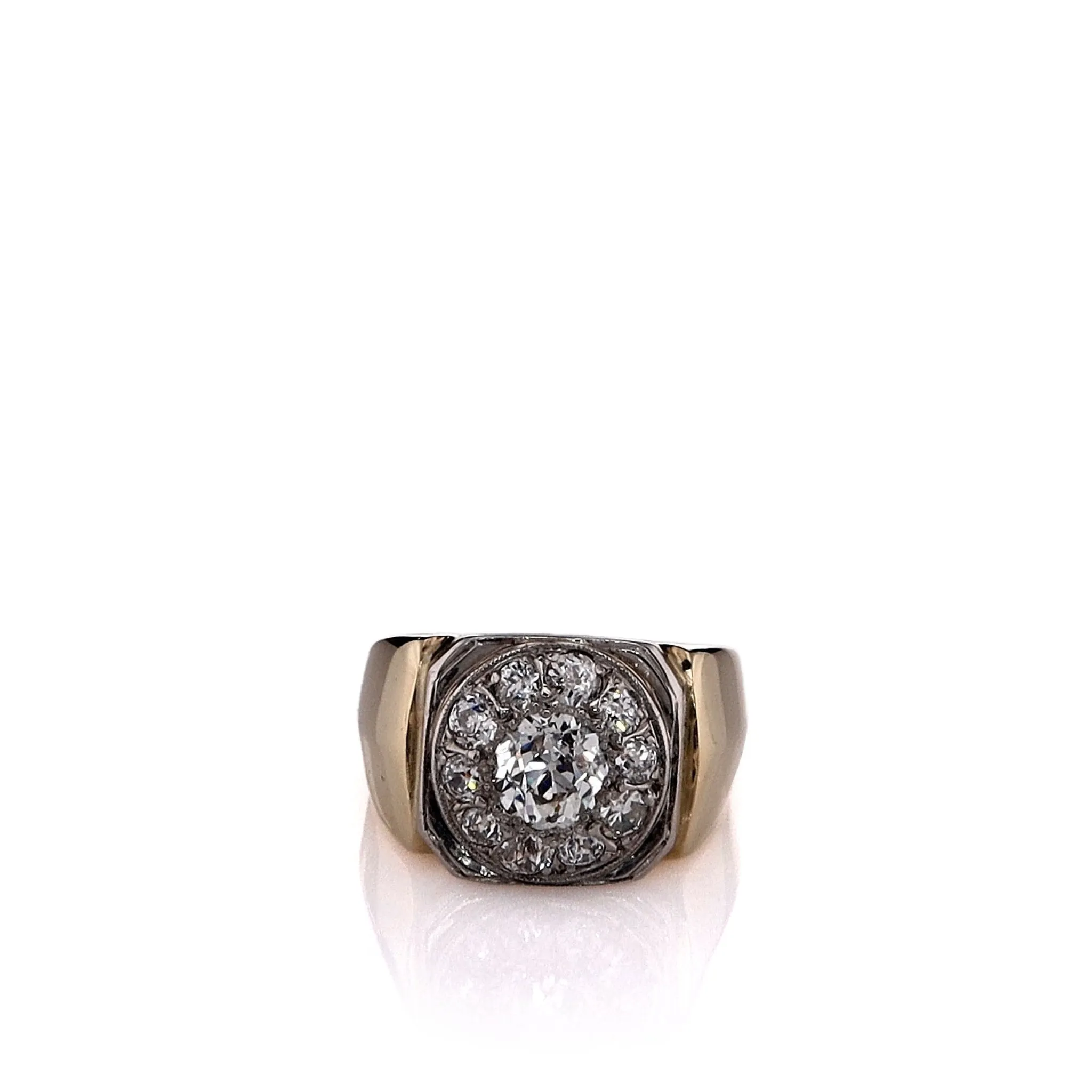Estate 14k Two-Tone Old European Diamond Cluster Halo Ring