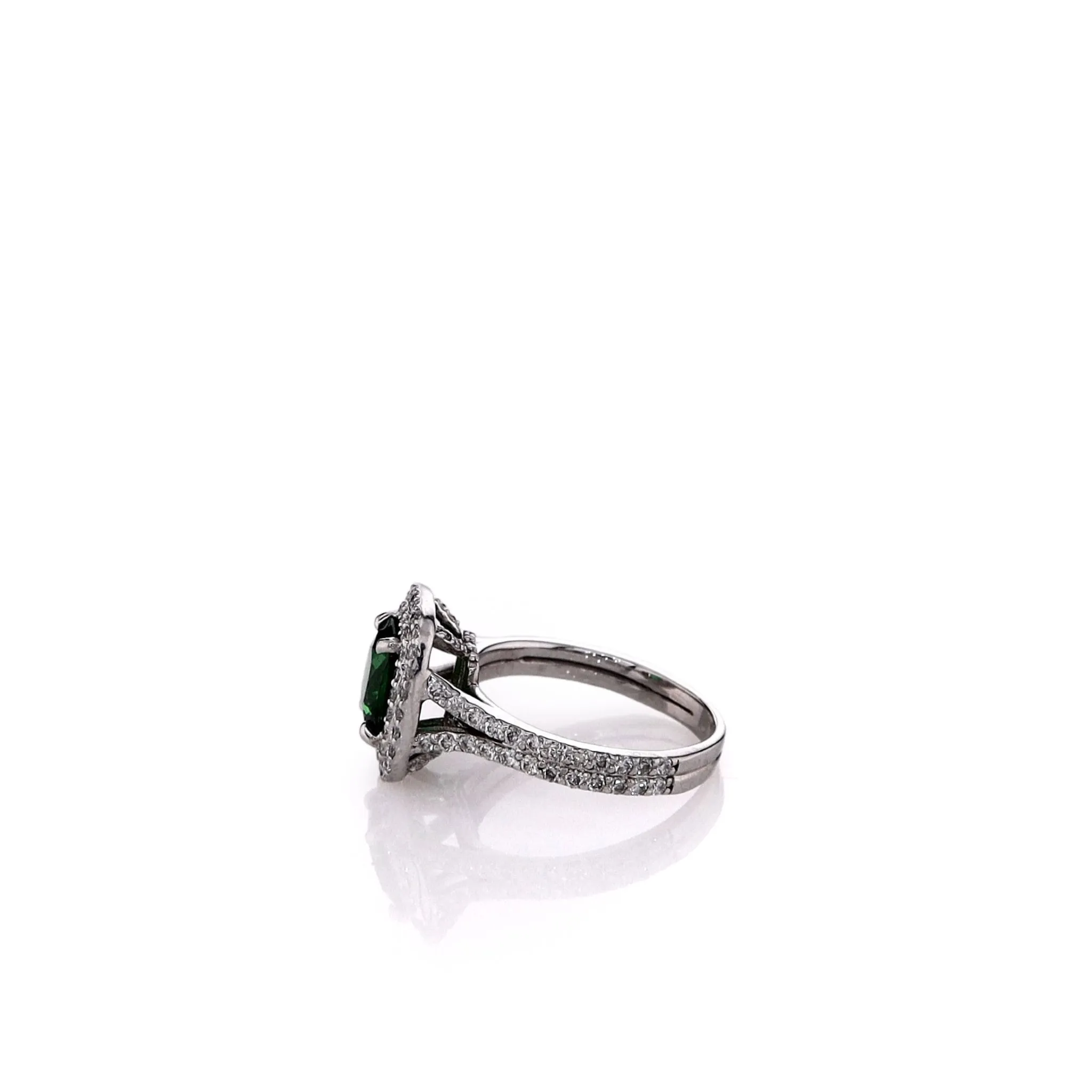 Estate 14k White Gold Tsavorite Chip and Diamond Double Halo Ring