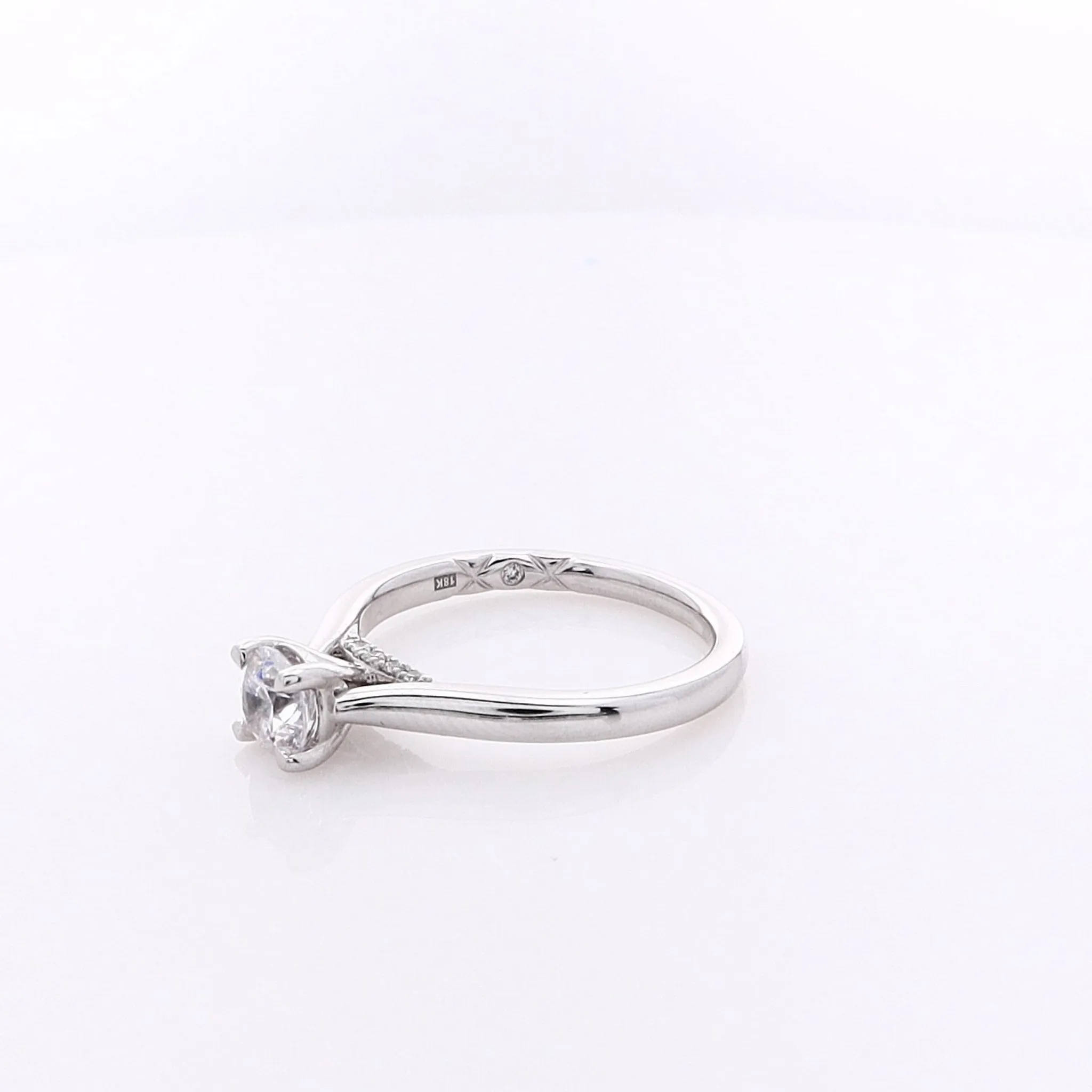 Estate A Jaffe 18 Karat White Gold Solitaire Cubic Zirconium and Diamond Under Gallery Ring