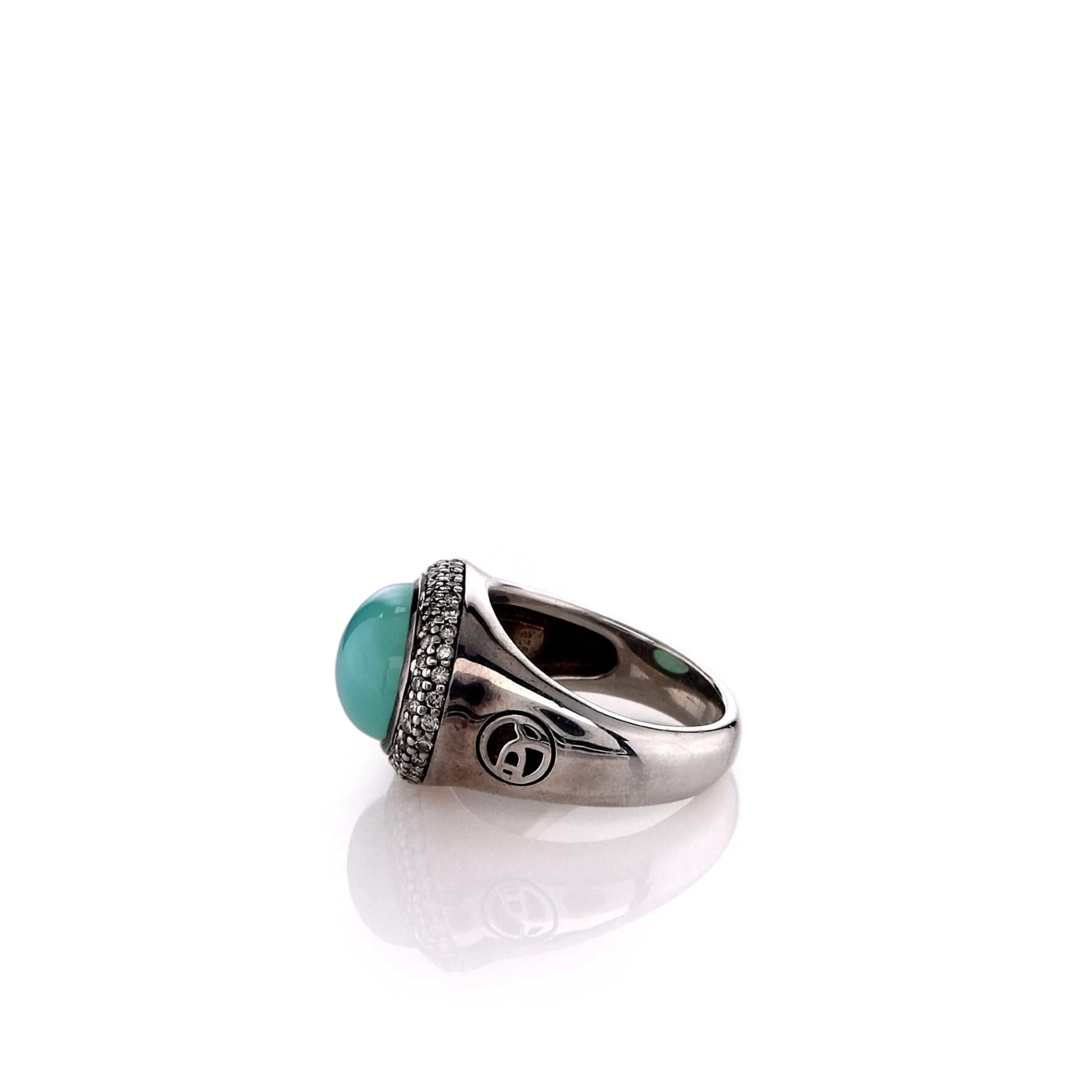 Estate David Yurman Sterling Silver Chalcedony and Diamond Halo Ring