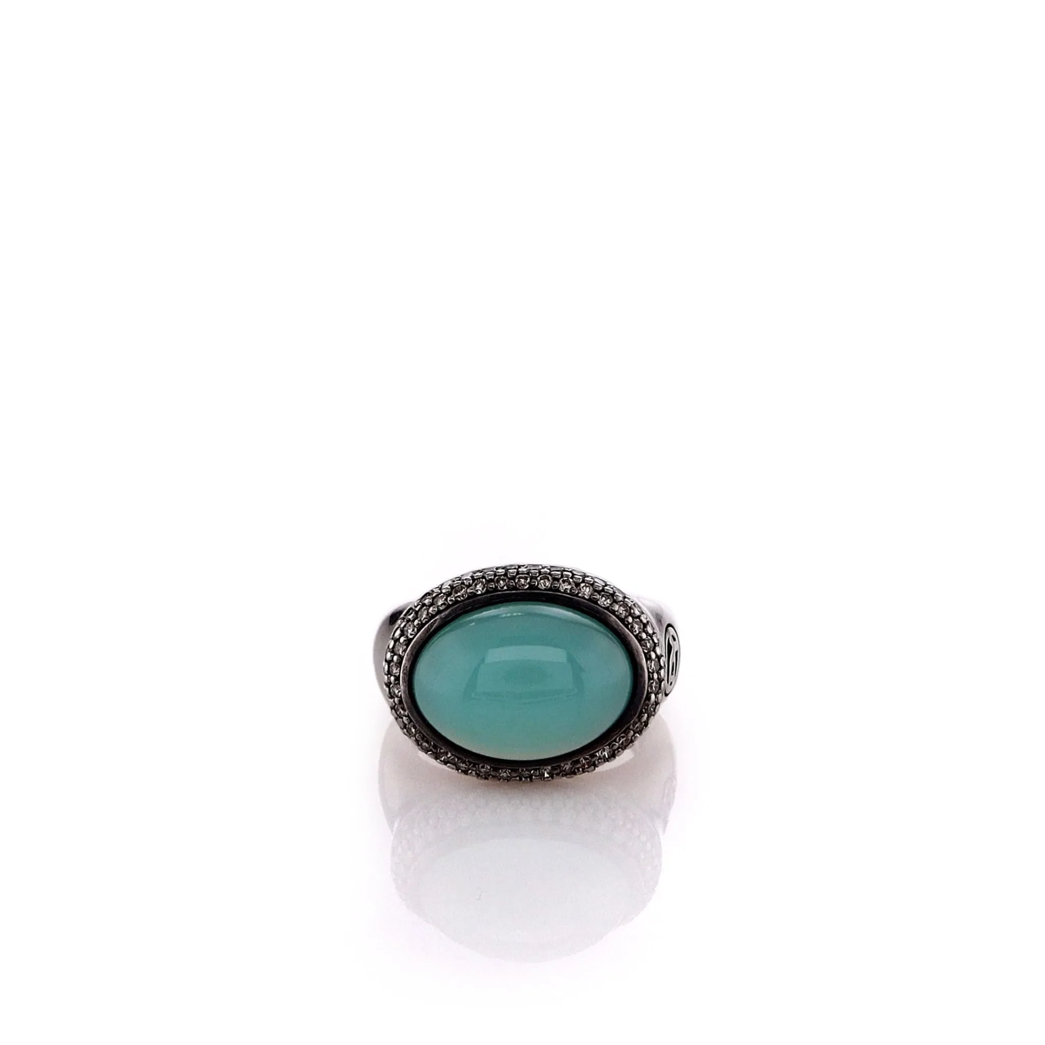 Estate David Yurman Sterling Silver Chalcedony and Diamond Halo Ring