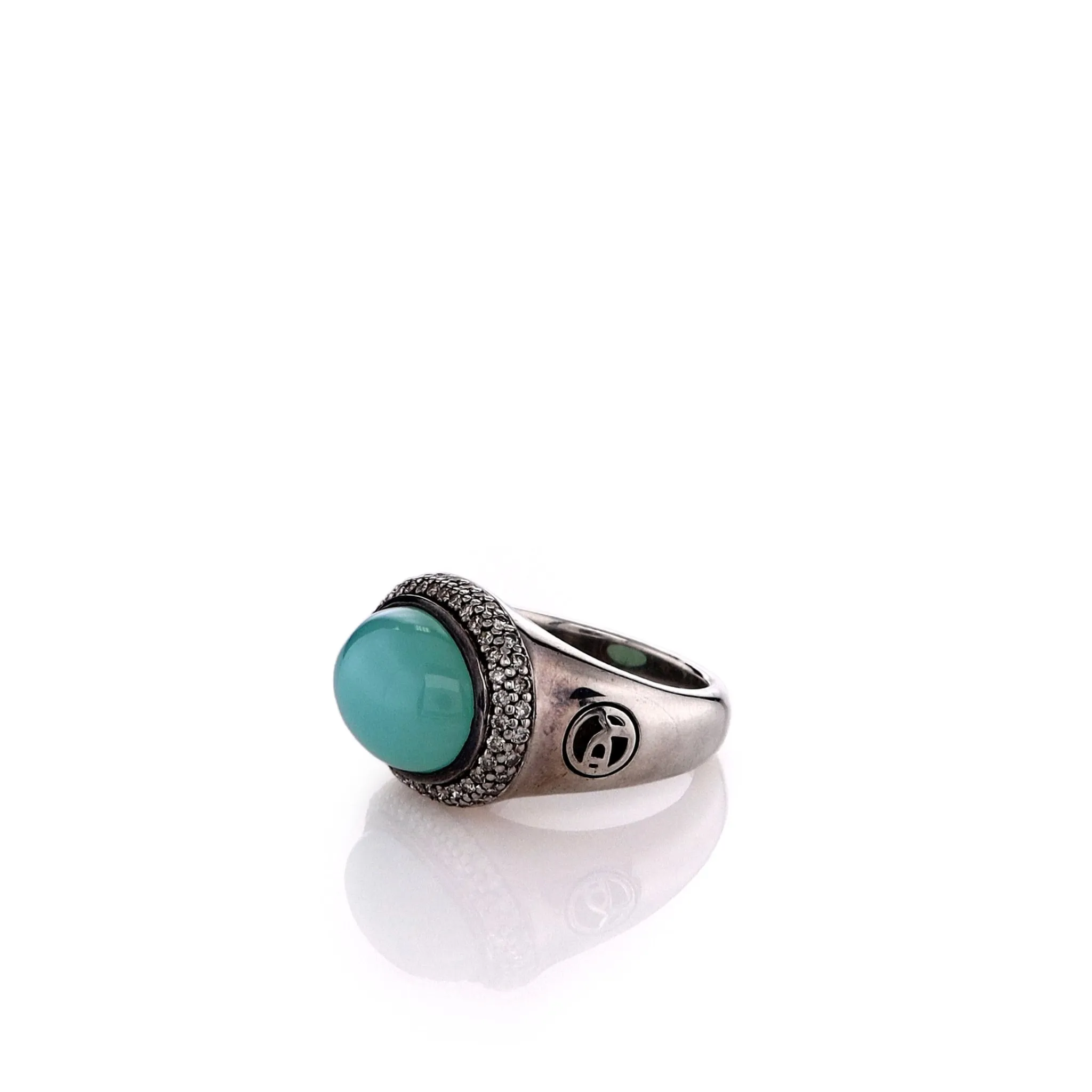 Estate David Yurman Sterling Silver Chalcedony and Diamond Halo Ring