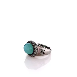 Estate David Yurman Sterling Silver Chalcedony and Diamond Halo Ring