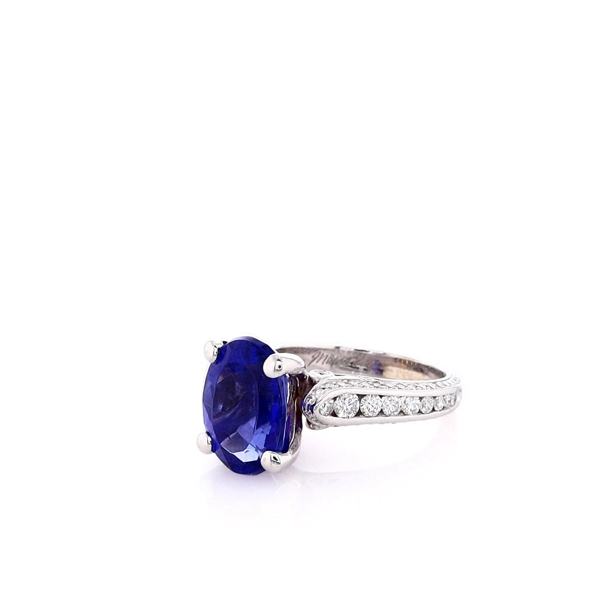 Estate Michael M 18k White Gold 5.75ct Oval Tanzanite and Diamond Ring
