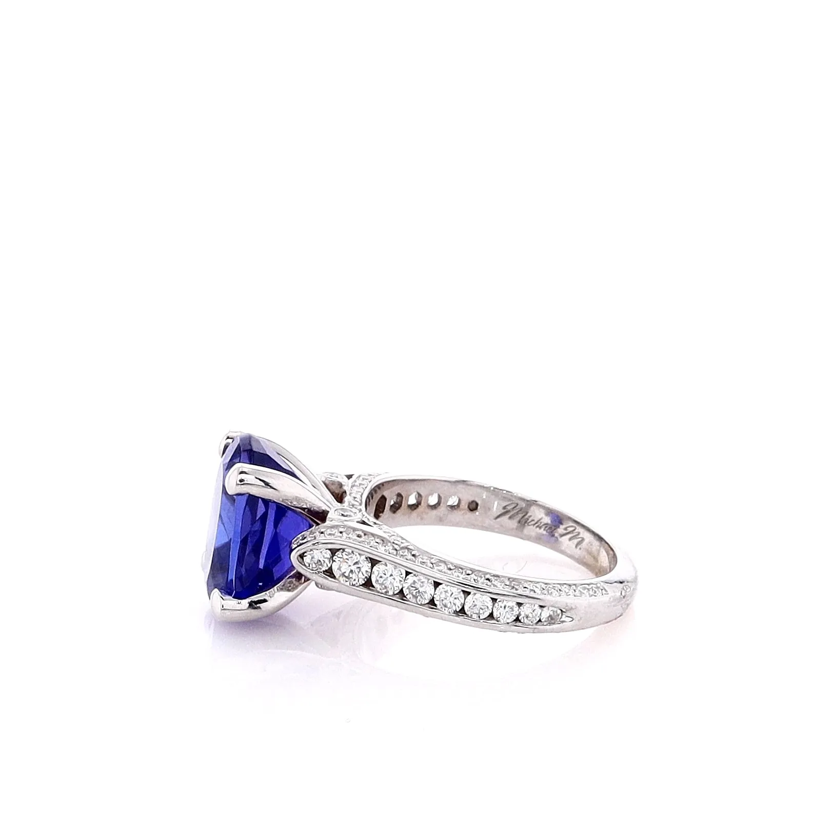 Estate Michael M 18k White Gold 5.75ct Oval Tanzanite and Diamond Ring