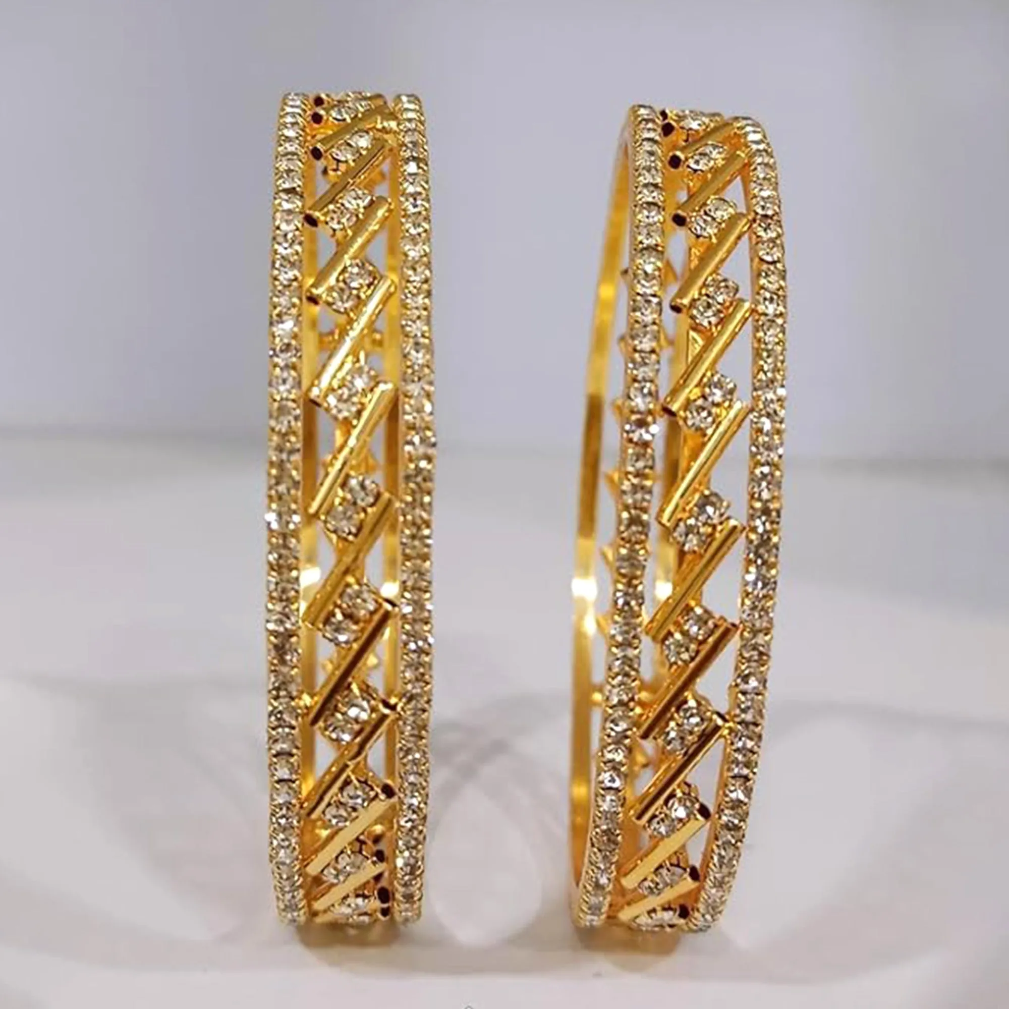 Estele Ethnic Criss-Cross Bangles for Women ?C Radiant Gold Plated|Size 2.6|Wedding & Festive Jewellery ?C OSBR-VK11039-26 BANGLE