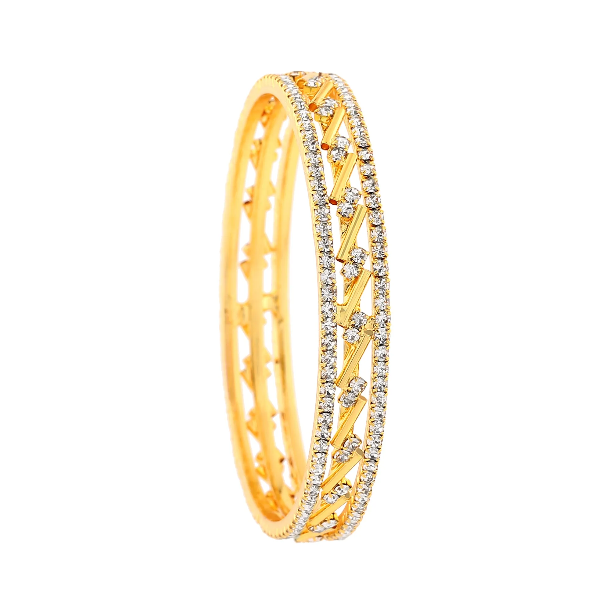 Estele Ethnic Criss-Cross Bangles for Women ?C Radiant Gold Plated|Size 2.6|Wedding & Festive Jewellery ?C OSBR-VK11039-26 BANGLE