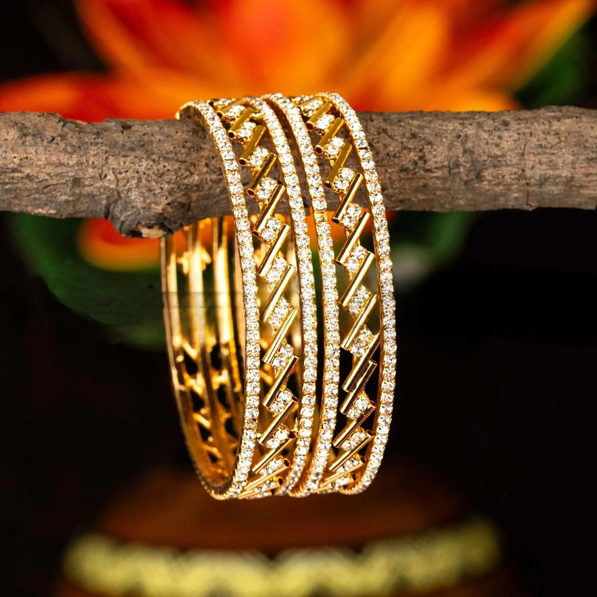 Estele Ethnic Criss-Cross Bangles for Women ?C Radiant Gold Plated|Size 2.6|Wedding & Festive Jewellery ?C OSBR-VK11039-26 BANGLE