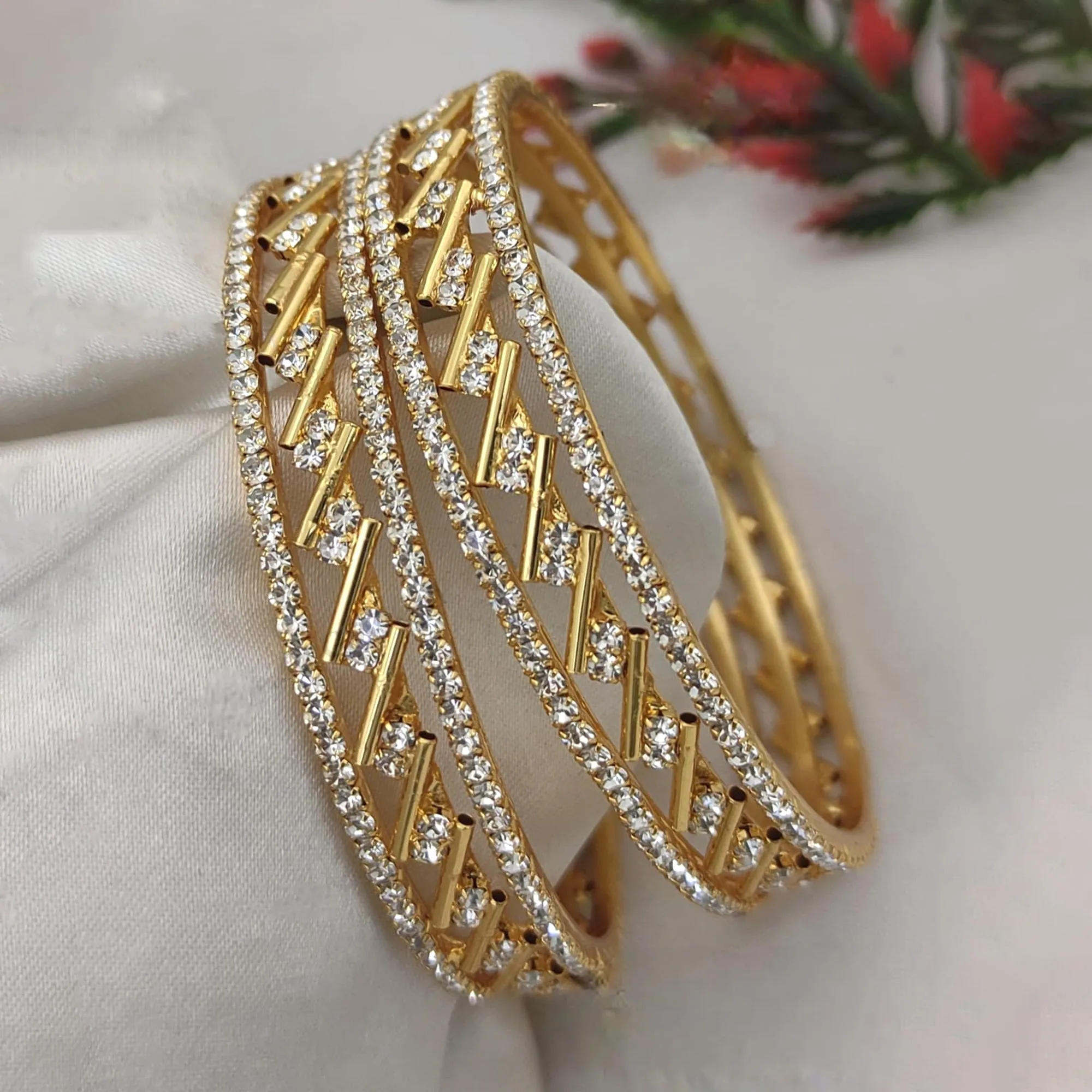 Estele Ethnic Criss-Cross Bangles for Women ?C Radiant Gold Plated|Size 2.6|Wedding & Festive Jewellery ?C OSBR-VK11039-26 BANGLE