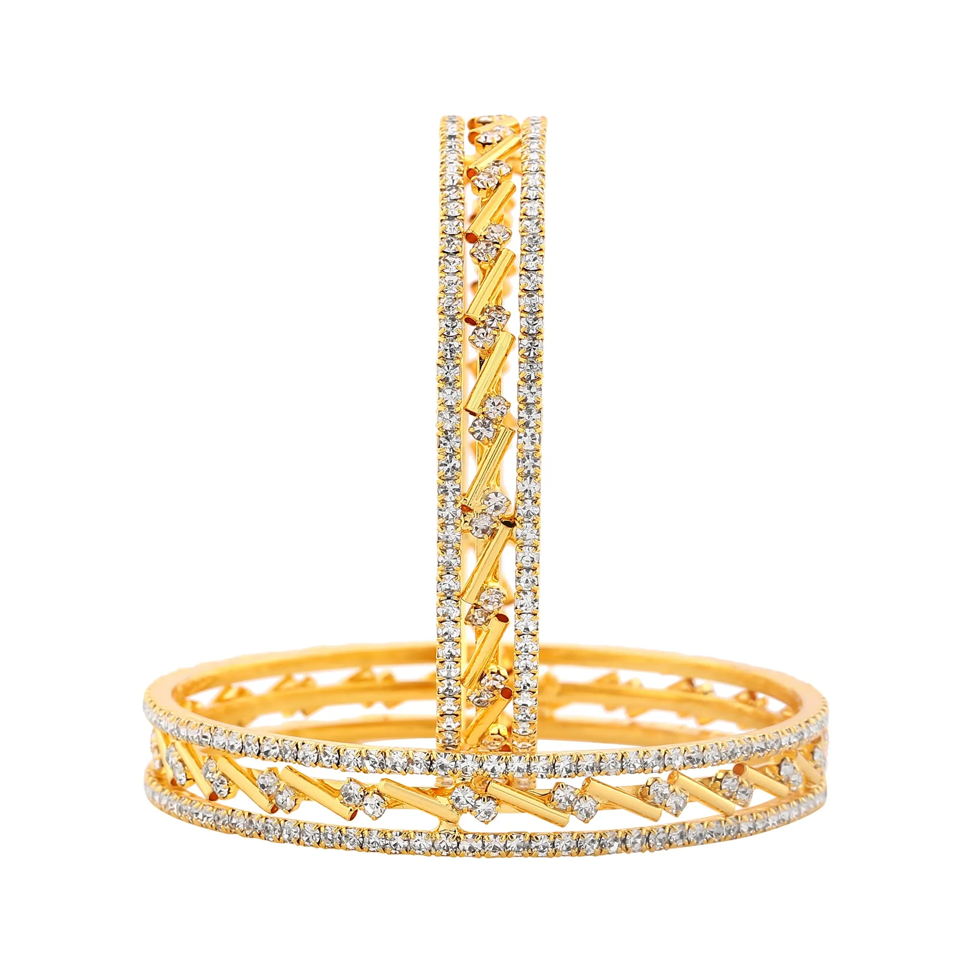 Estele Ethnic Criss-Cross Bangles for Women ?C Radiant Gold Plated|Size 2.6|Wedding & Festive Jewellery ?C OSBR-VK11039-26 BANGLE