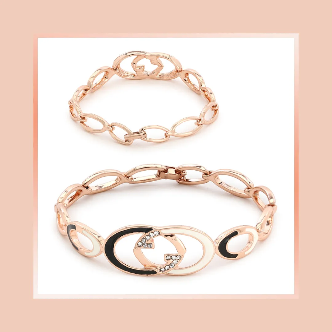 Estele Rose Gold Black And White Enamel Bracelet for women