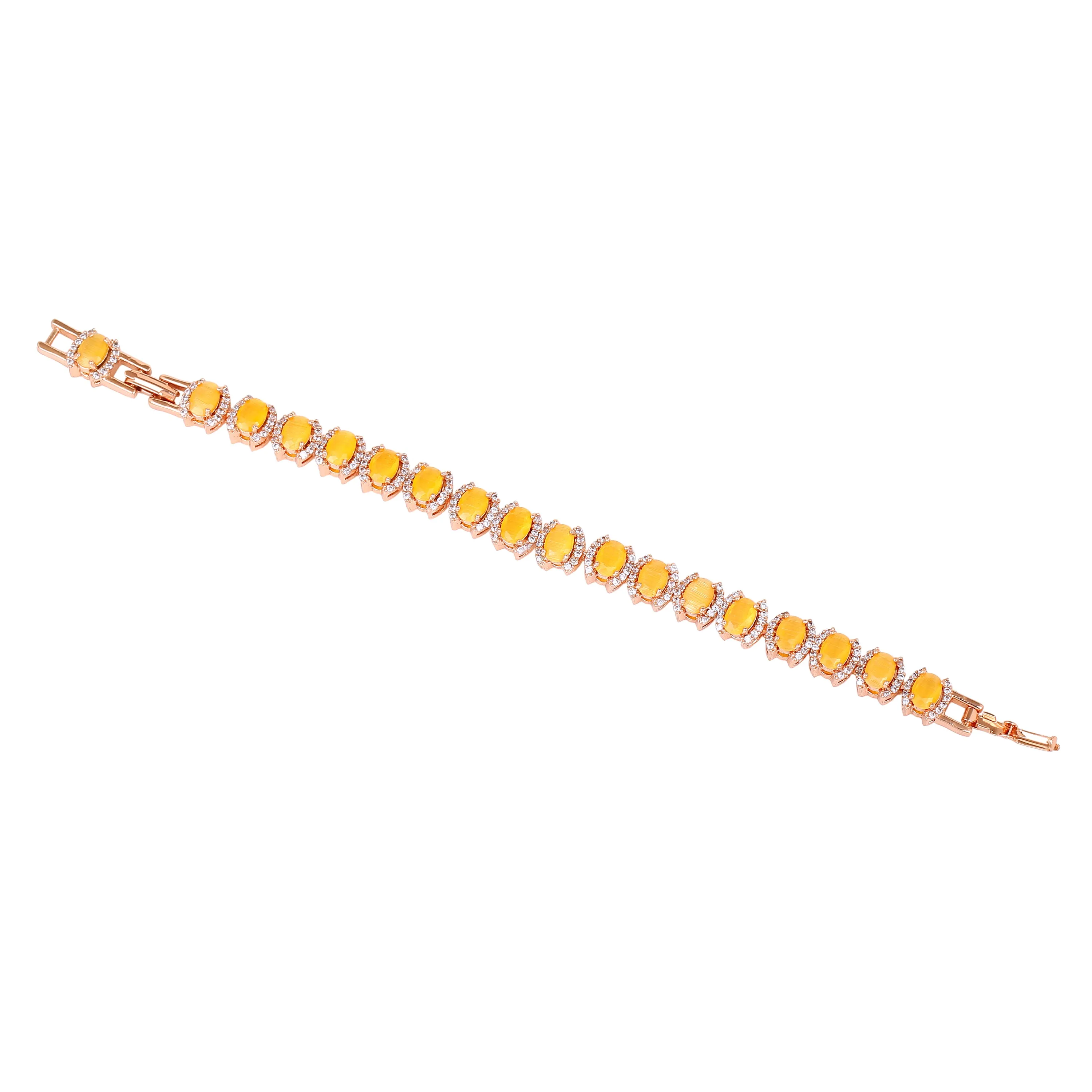 Estele Rose Gold Plated CZ Fascinating Designer Bracelet with Mint yellow Stones for Girls/Women