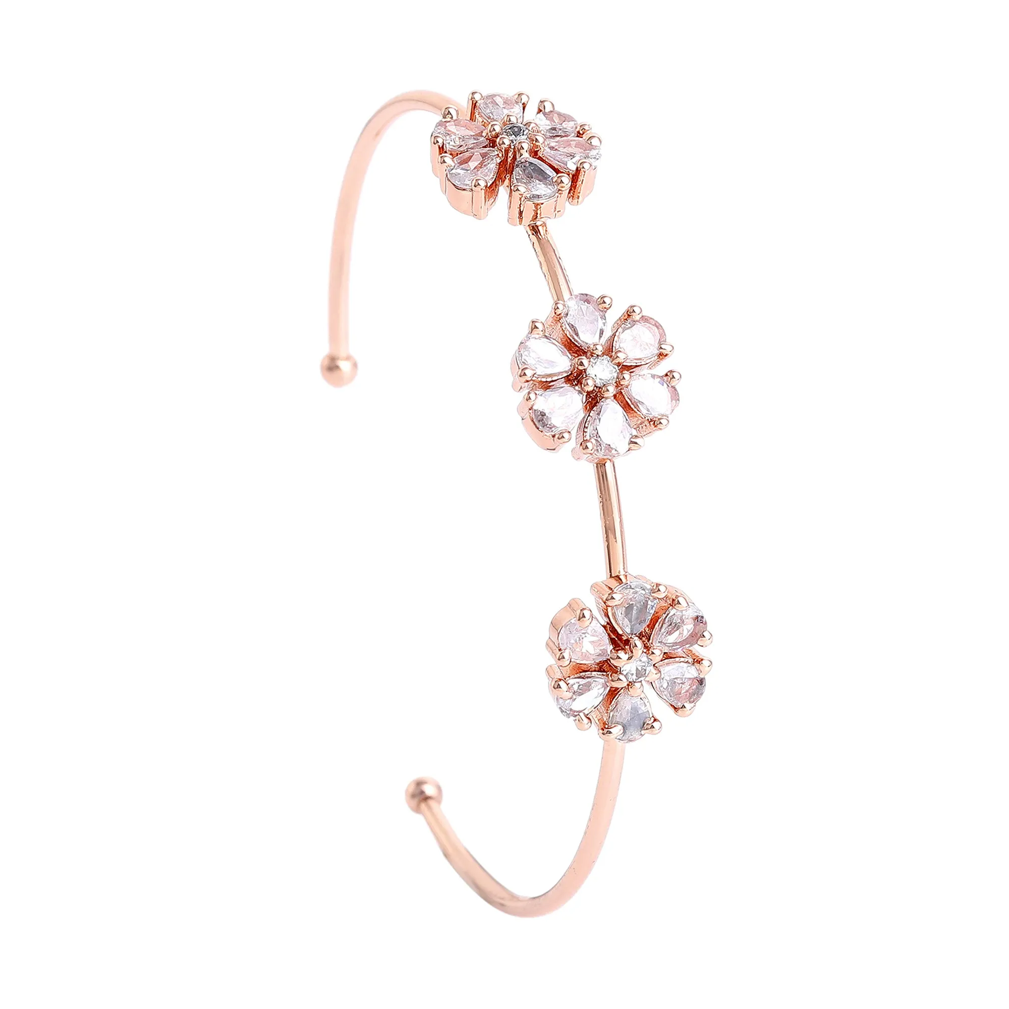 Estele Rosegold Plated Exquisite Floral Designer Kada Bracelet with White American Diamonds for Girls and Women