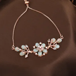 Estele Rosegold Plated Floral Designer Mint Green Beaded Flexible Varya Bracelet|A Classy Wrist Accessory for Modern Ladies