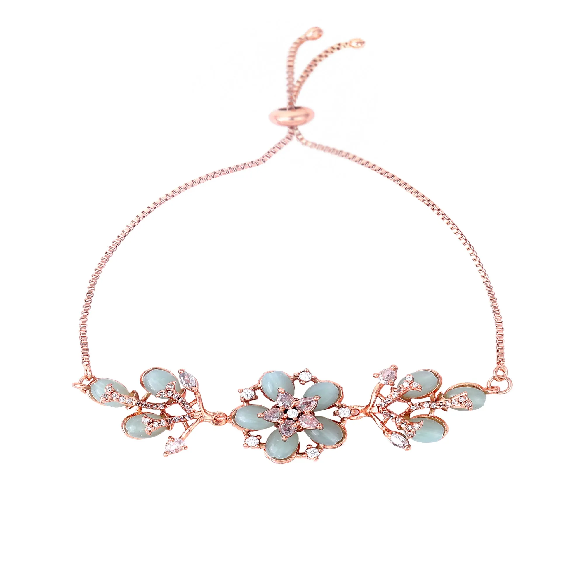 Estele Rosegold Plated Floral Designer Mint Green Beaded Flexible Varya Bracelet|A Classy Wrist Accessory for Modern Ladies