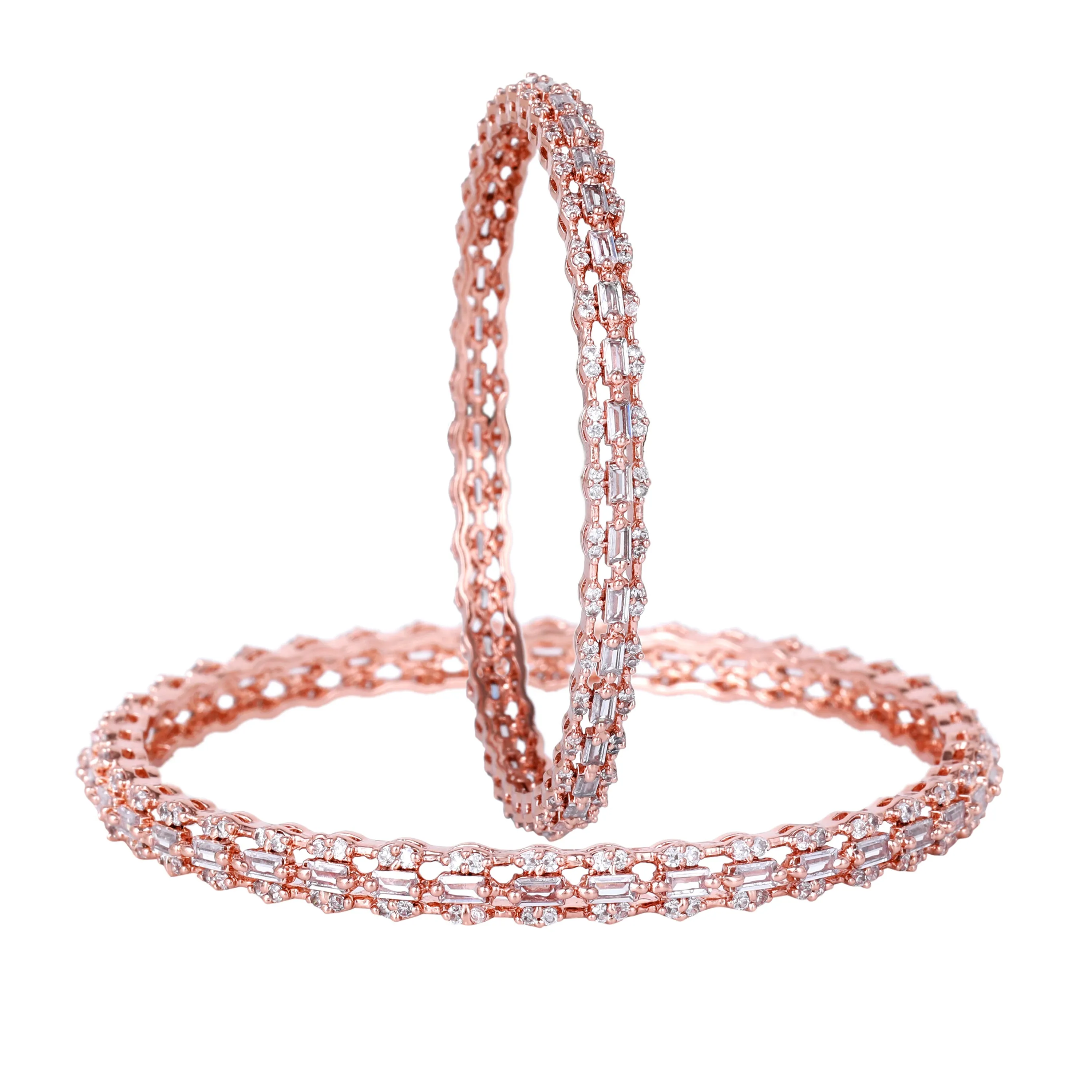 Estele Rosegold Plated Luxurious White American Diamond Bangles |Available Sizes in 2:6 & 2:8| Perfect Jewelry for Womens Graceful Appeal