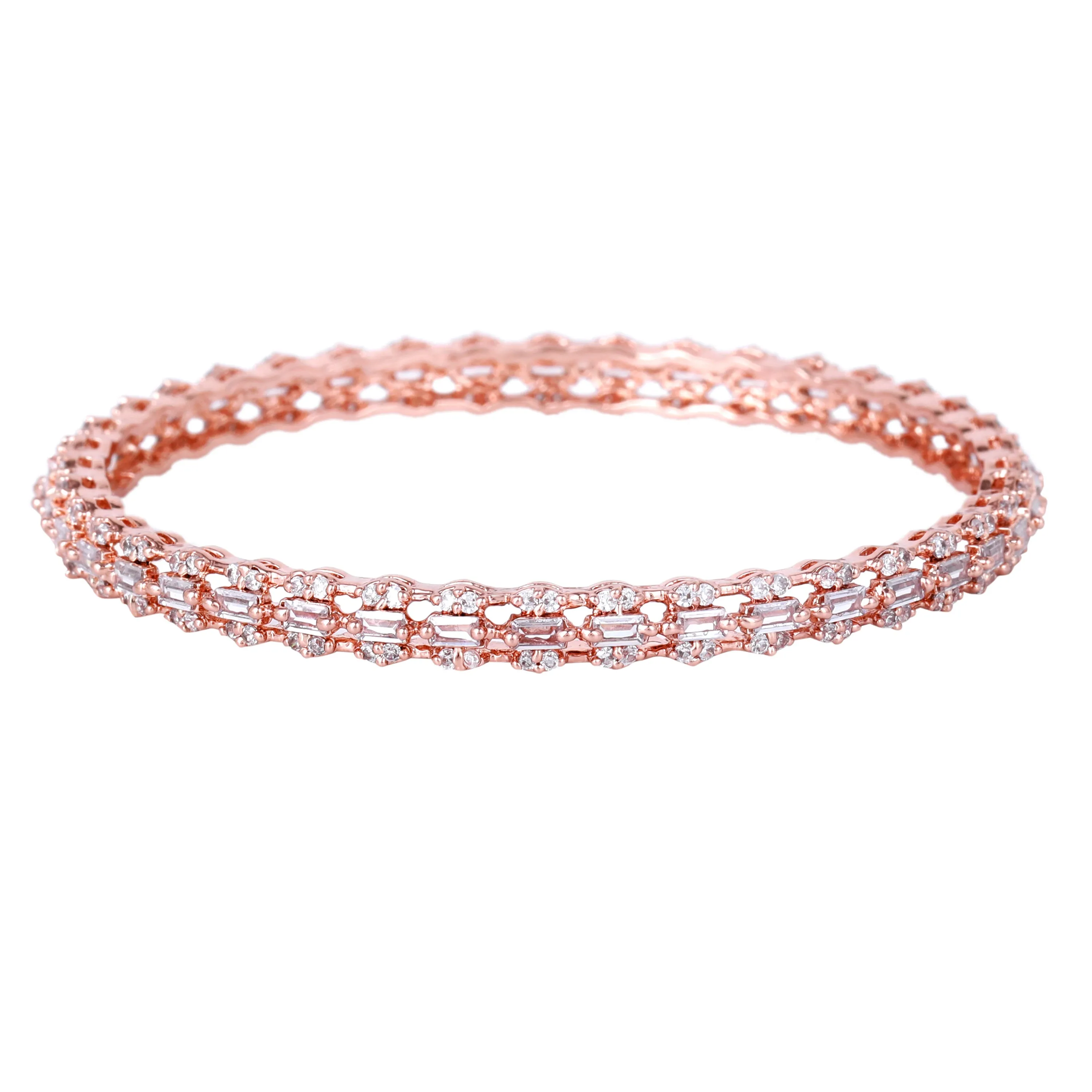Estele Rosegold Plated Luxurious White American Diamond Bangles |Available Sizes in 2:6 & 2:8| Perfect Jewelry for Womens Graceful Appeal