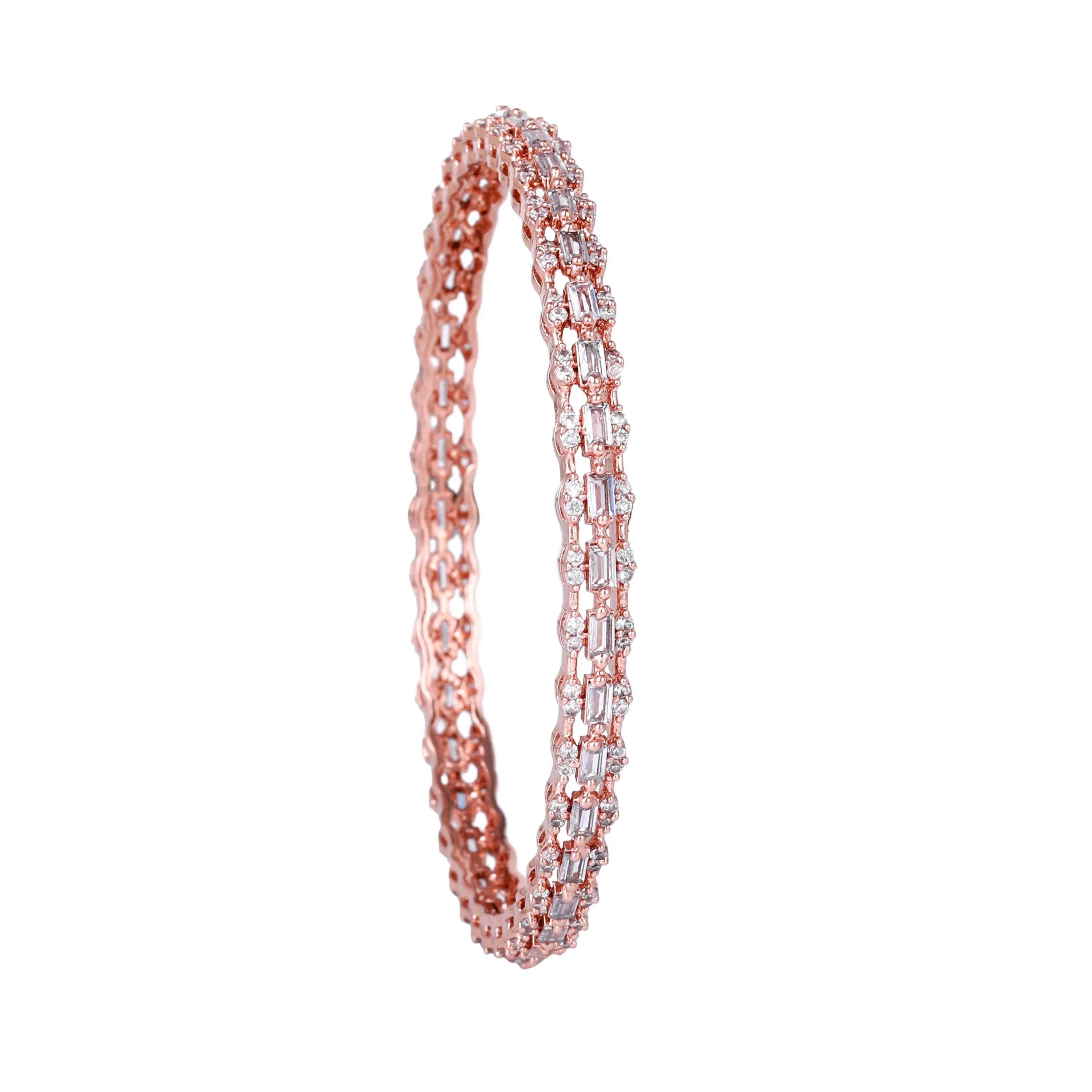 Estele Rosegold Plated Luxurious White American Diamond Bangles |Available Sizes in 2:6 & 2:8| Perfect Jewelry for Womens Graceful Appeal