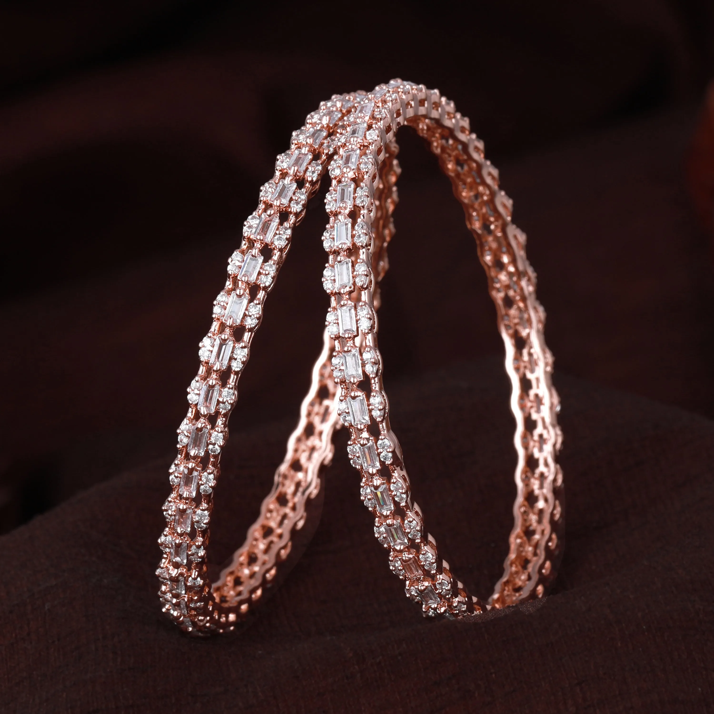 Estele Rosegold Plated Luxurious White American Diamond Bangles |Available Sizes in 2:6 & 2:8| Perfect Jewelry for Womens Graceful Appeal