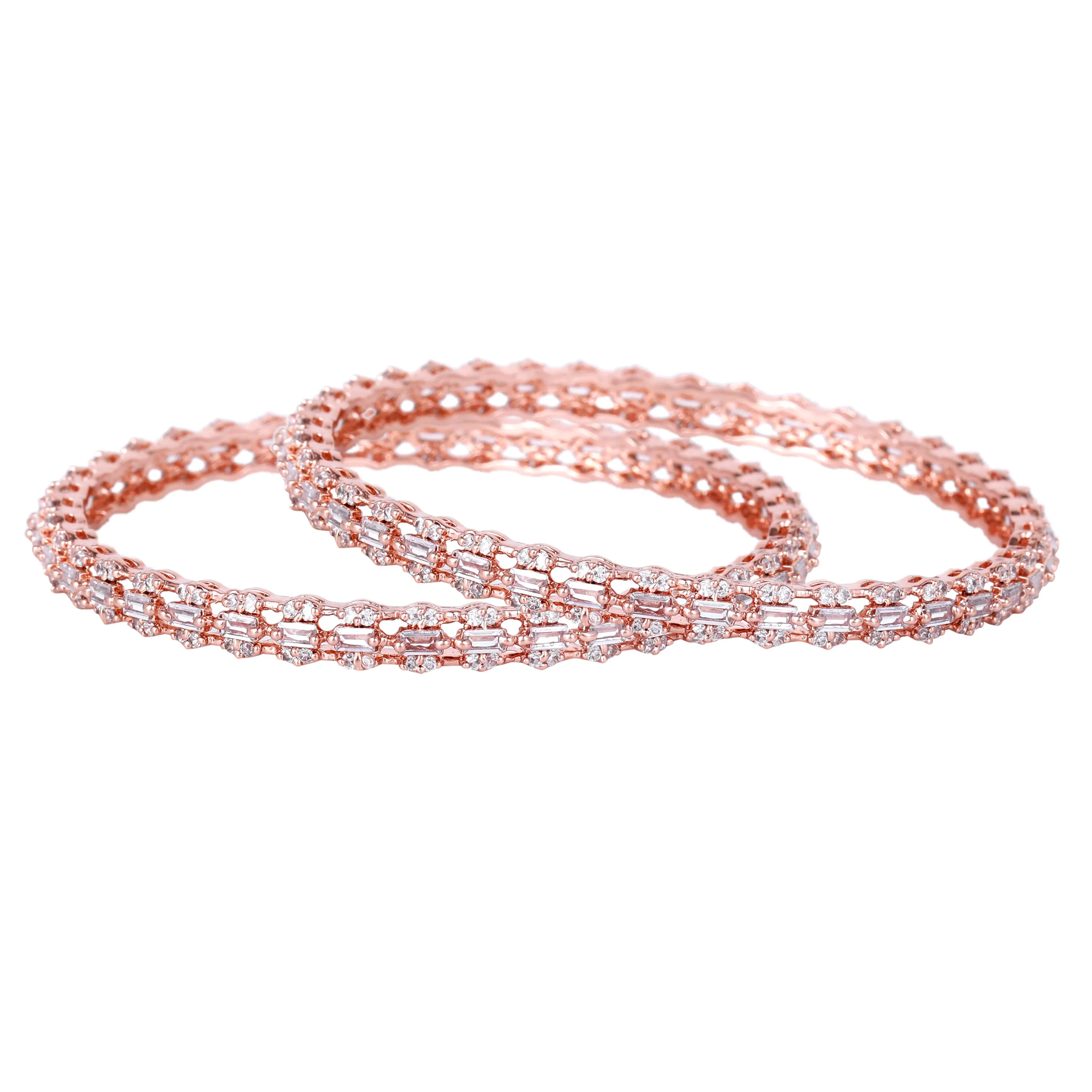 Estele Rosegold Plated Luxurious White American Diamond Bangles |Available Sizes in 2:6 & 2:8| Perfect Jewelry for Womens Graceful Appeal
