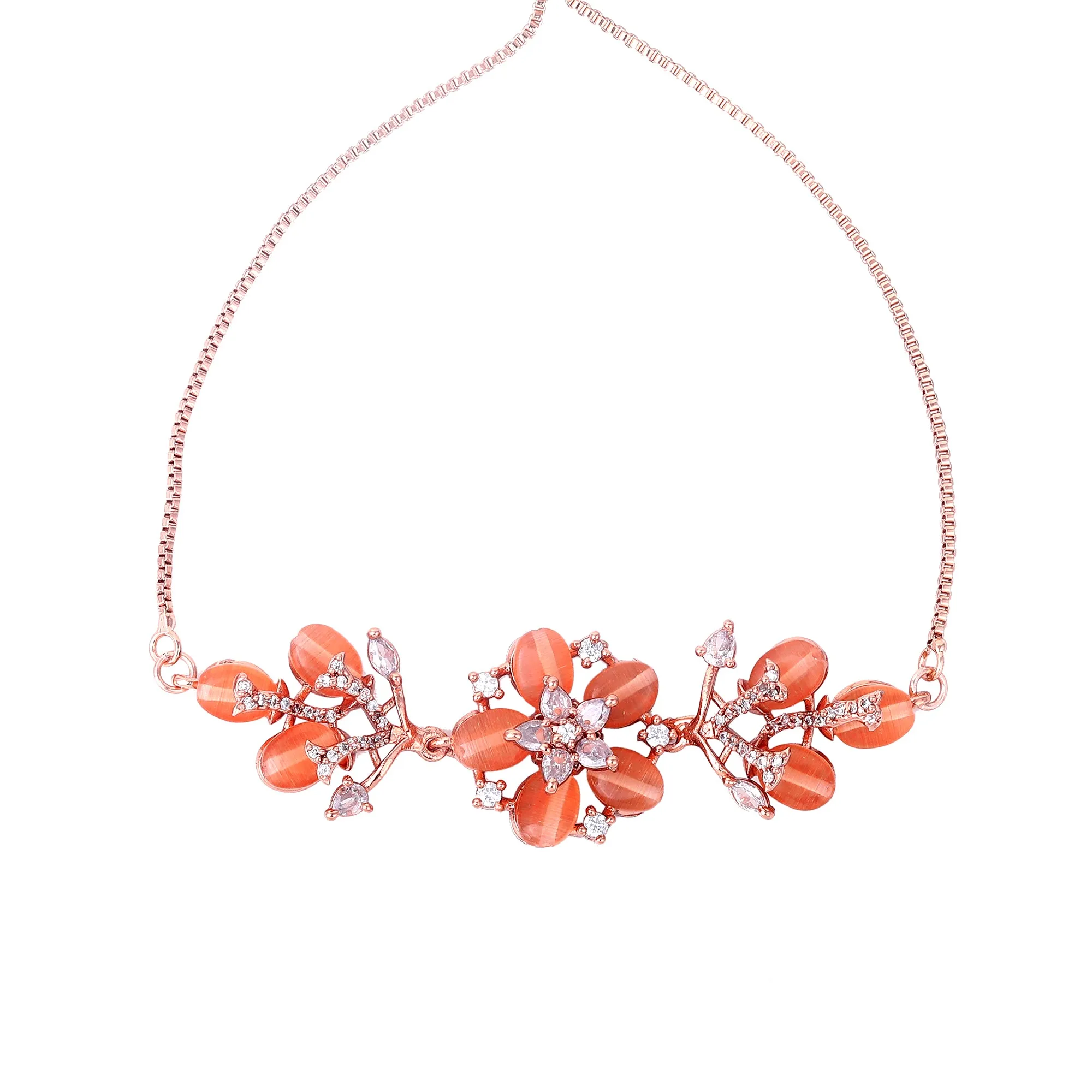 Estele Rosegold Plated Mint Orange Beads Accented Adjustable Floral Varya Bracelet|A Stylish Ornament for Trendy Women