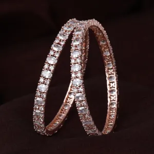 Estele Rosegold Plated Stunning White American Diamond Bangles Set | Sizes 2:4, 2:6 & 2:8 | A Blend of Style and Sophistication for Women