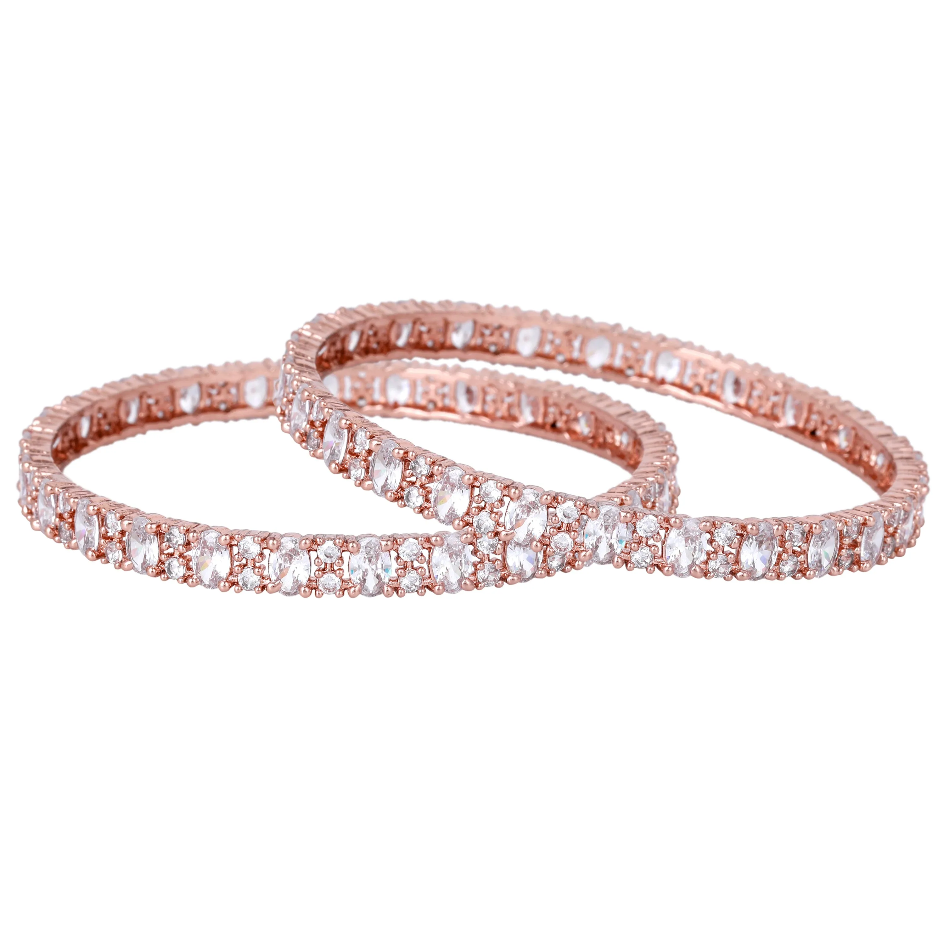 Estele Rosegold Plated Stunning White American Diamond Bangles Set | Sizes 2:4, 2:6 & 2:8 | A Blend of Style and Sophistication for Women