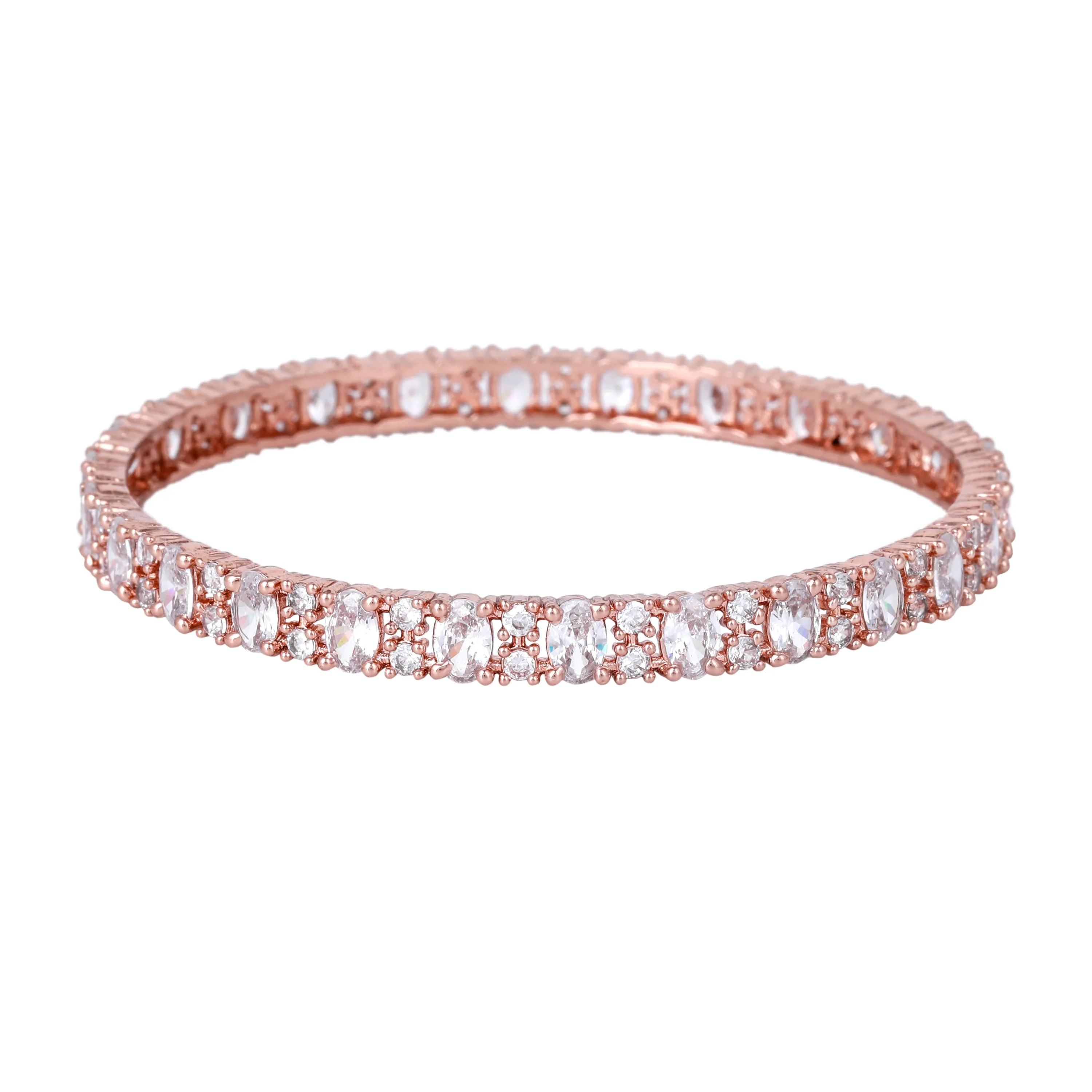 Estele Rosegold Plated Stunning White American Diamond Bangles Set | Sizes 2:4, 2:6 & 2:8 | A Blend of Style and Sophistication for Women