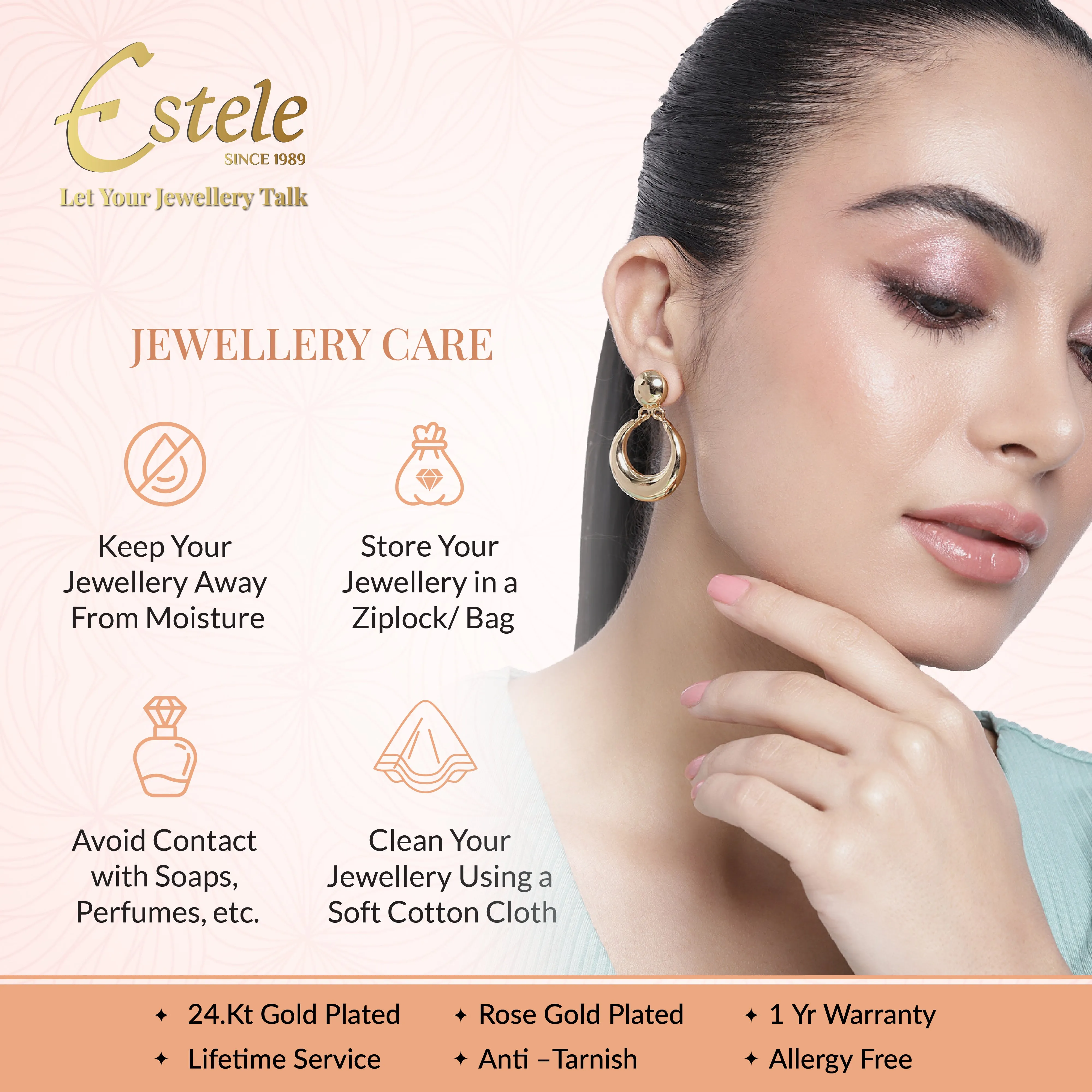 Estele Rosegold Plated Trendy and Comfortable Lightweight Cuff Kada Bracelet with Classic Blue Stones for Girls & Women