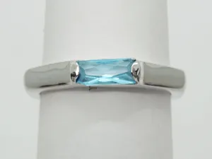 Faux Blue Topaz Rhodium-Plated Octagon Band Ring Size 7
