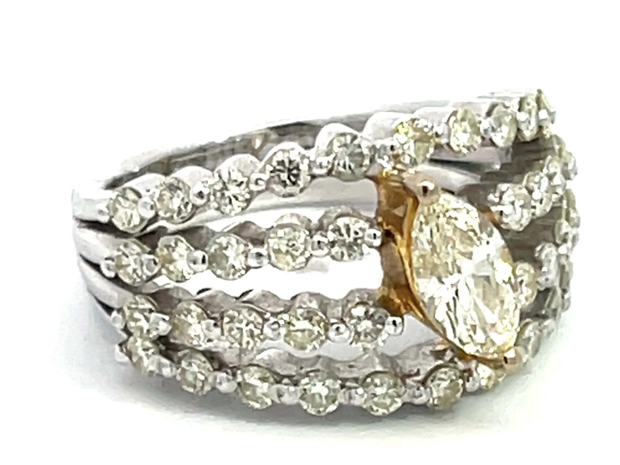 Four Row Diamond Band with Yellow Marquise Diamond Center Ring in 18k White Gold