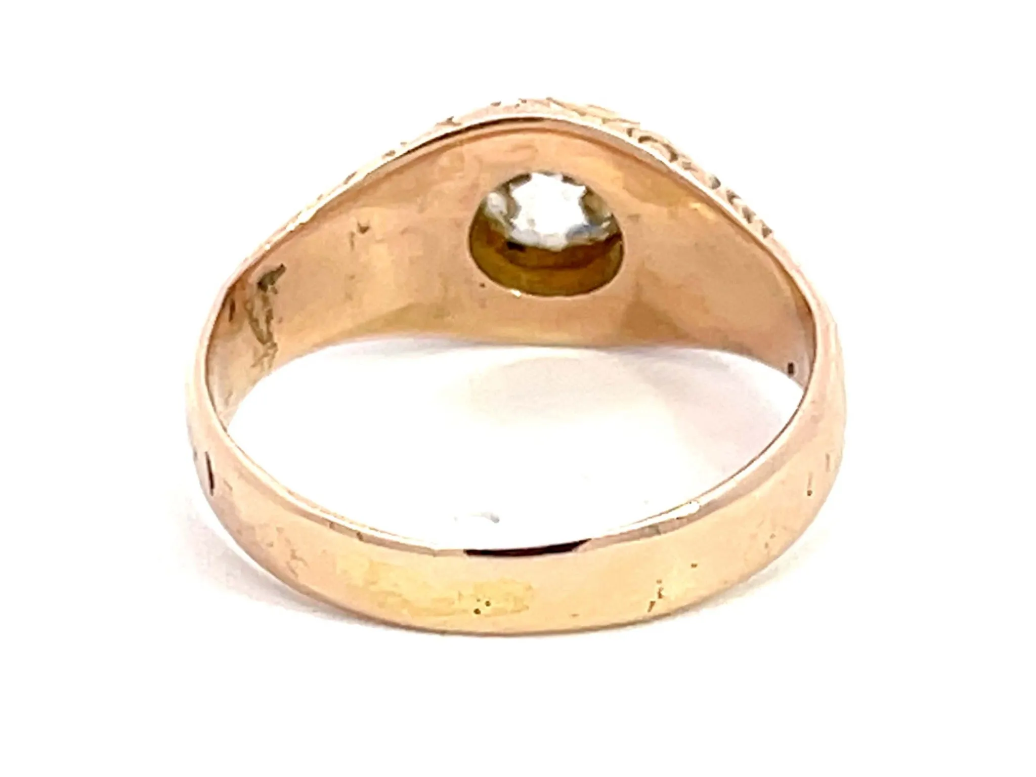 Georgian Old European Cut Diamond Gypsy Ring in 14k Pink Gold