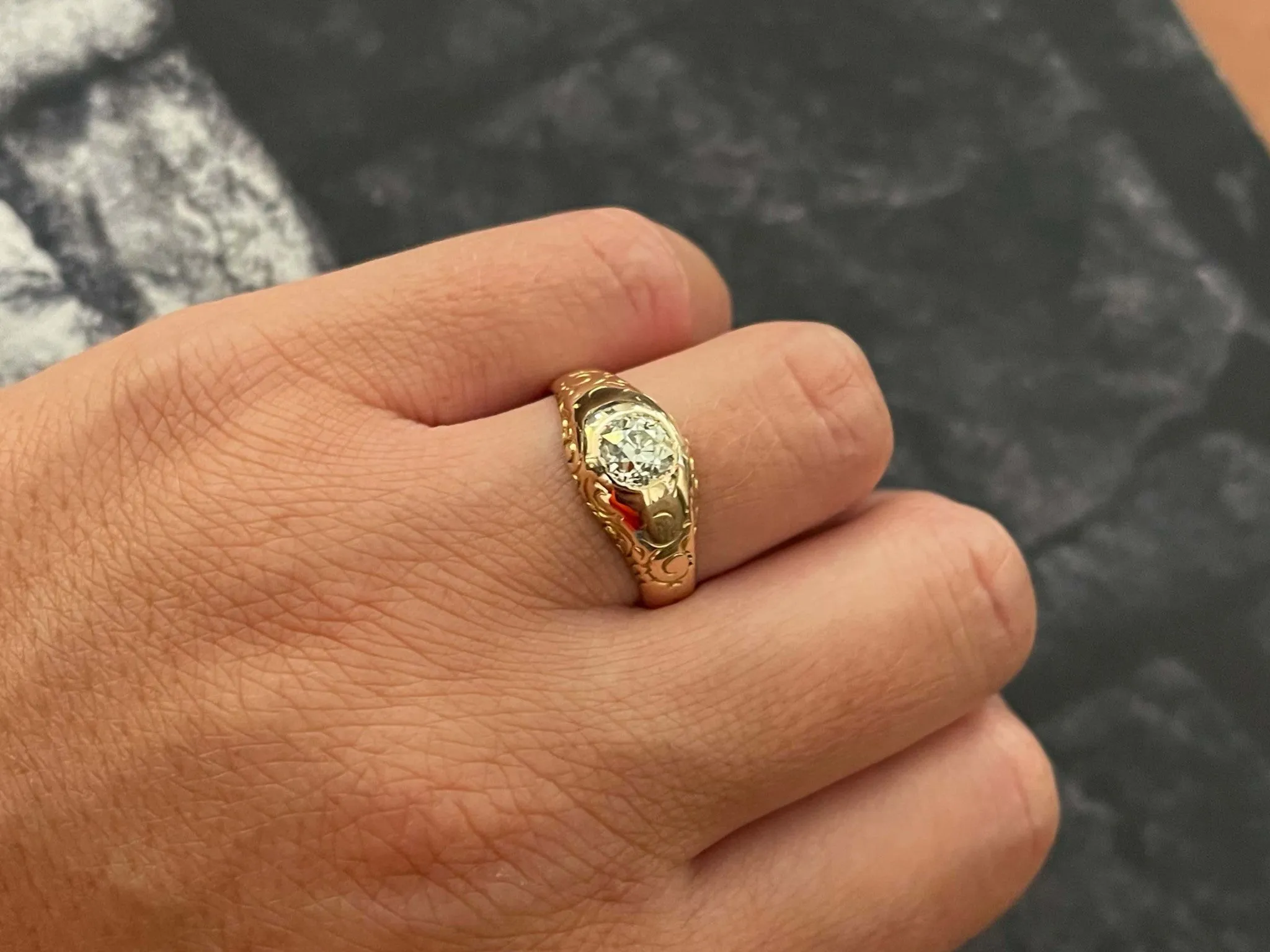 Georgian Old European Cut Diamond Gypsy Ring in 14k Pink Gold