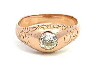 Georgian Old European Cut Diamond Gypsy Ring in 14k Pink Gold