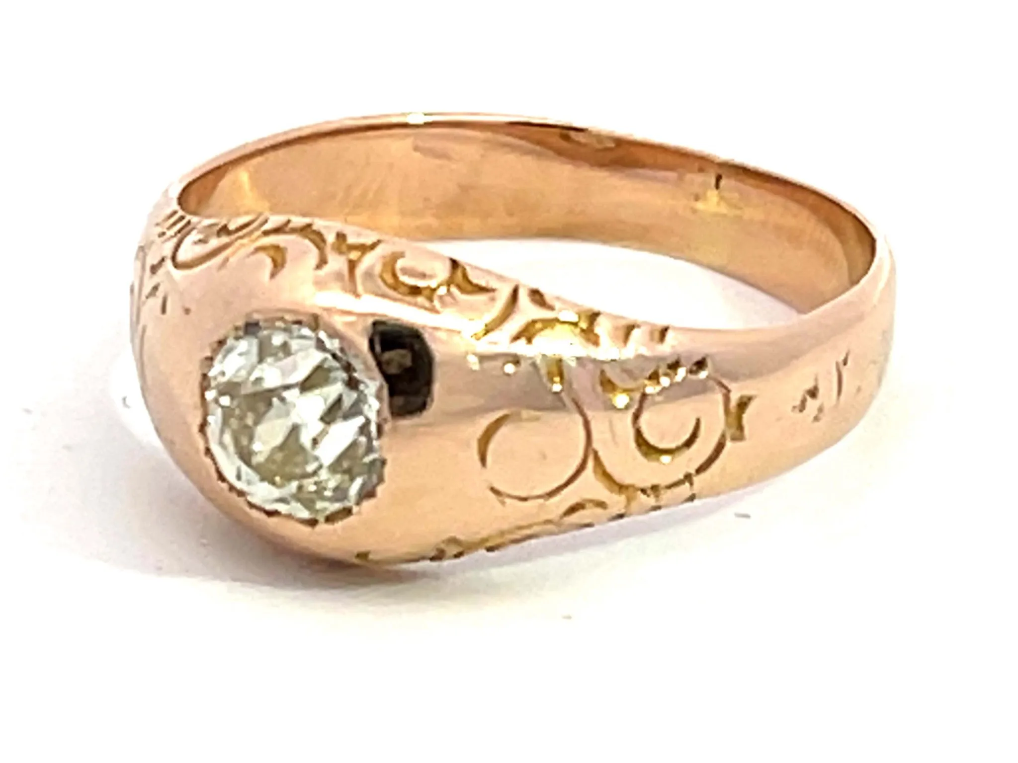 Georgian Old European Cut Diamond Gypsy Ring in 14k Pink Gold