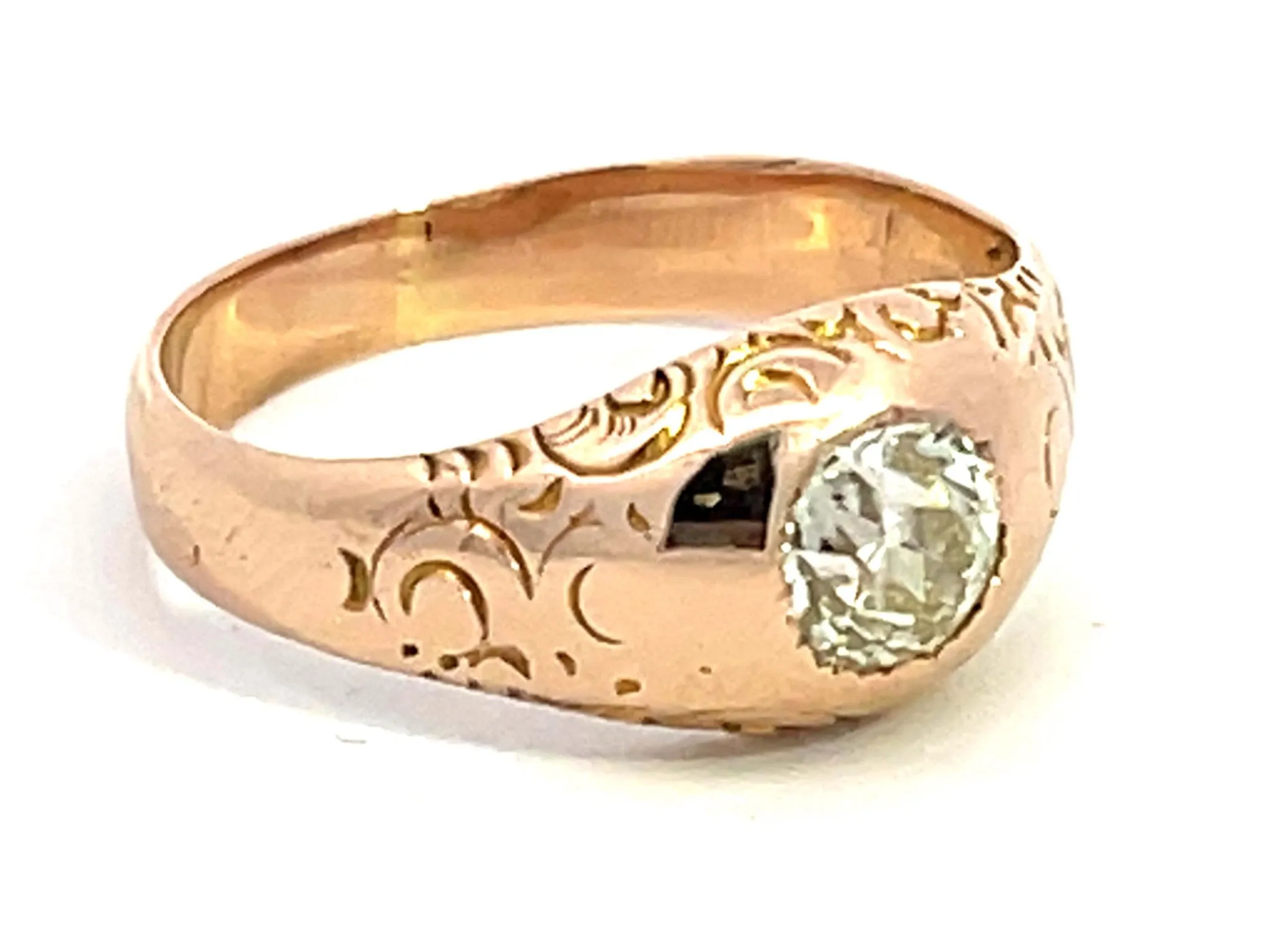 Georgian Old European Cut Diamond Gypsy Ring in 14k Pink Gold