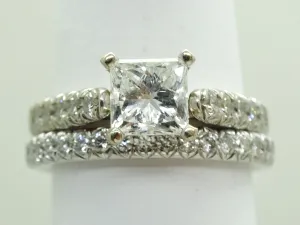 GIA 1.41ct tw Natural Diamond Engagement Ring Set 14k White Gold Size 4.5