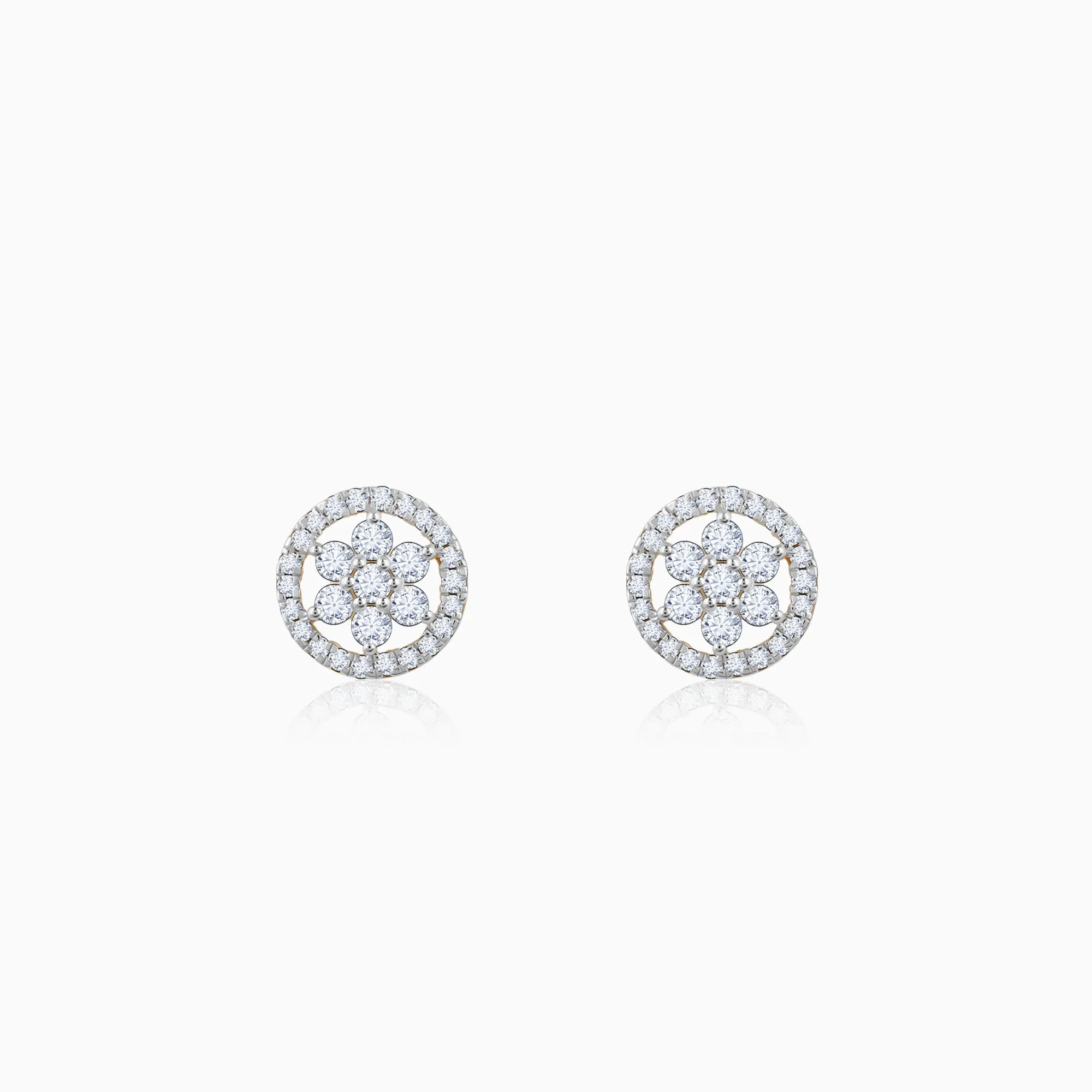 Gold Floret Solitaire Diamond Earrings