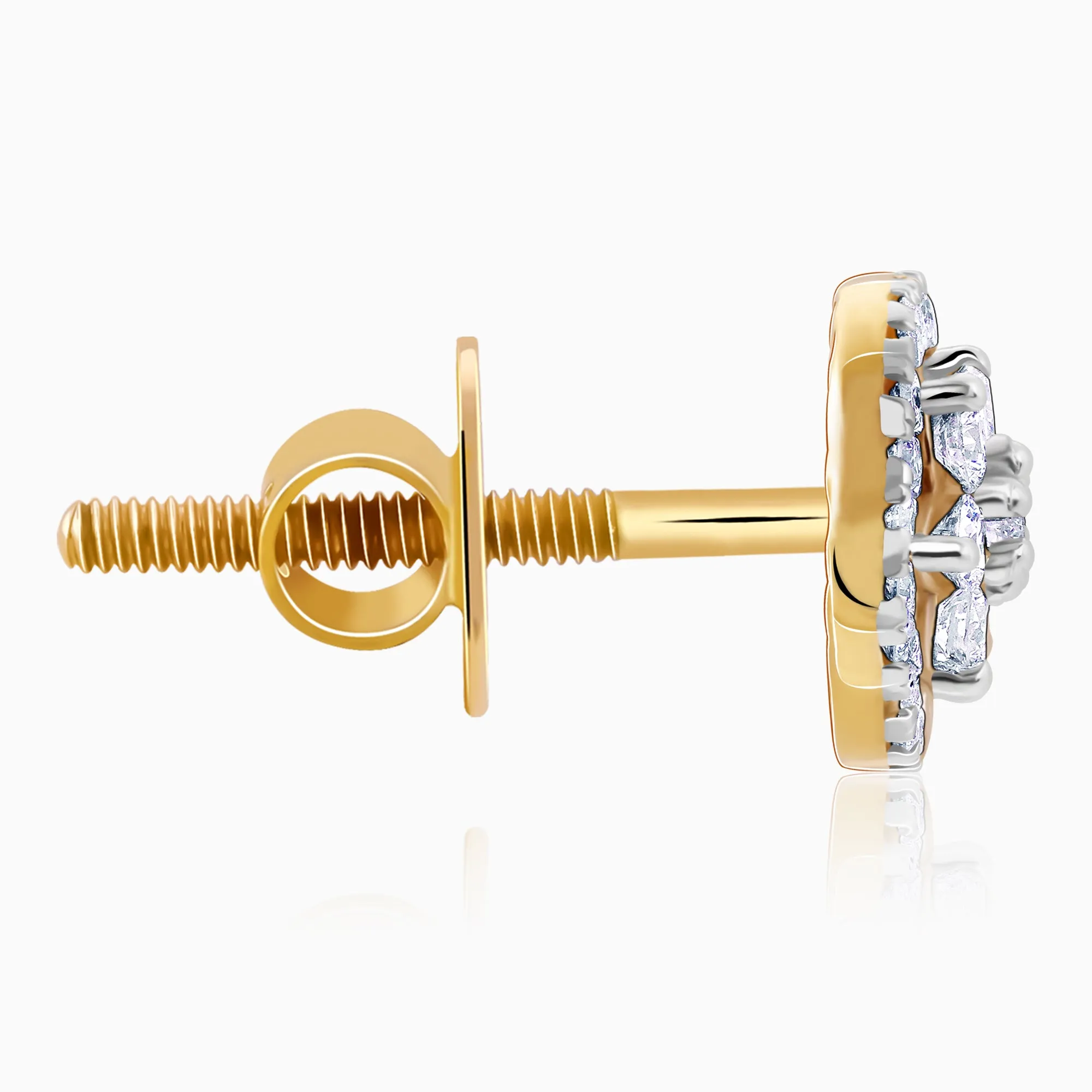 Gold Floret Solitaire Diamond Earrings
