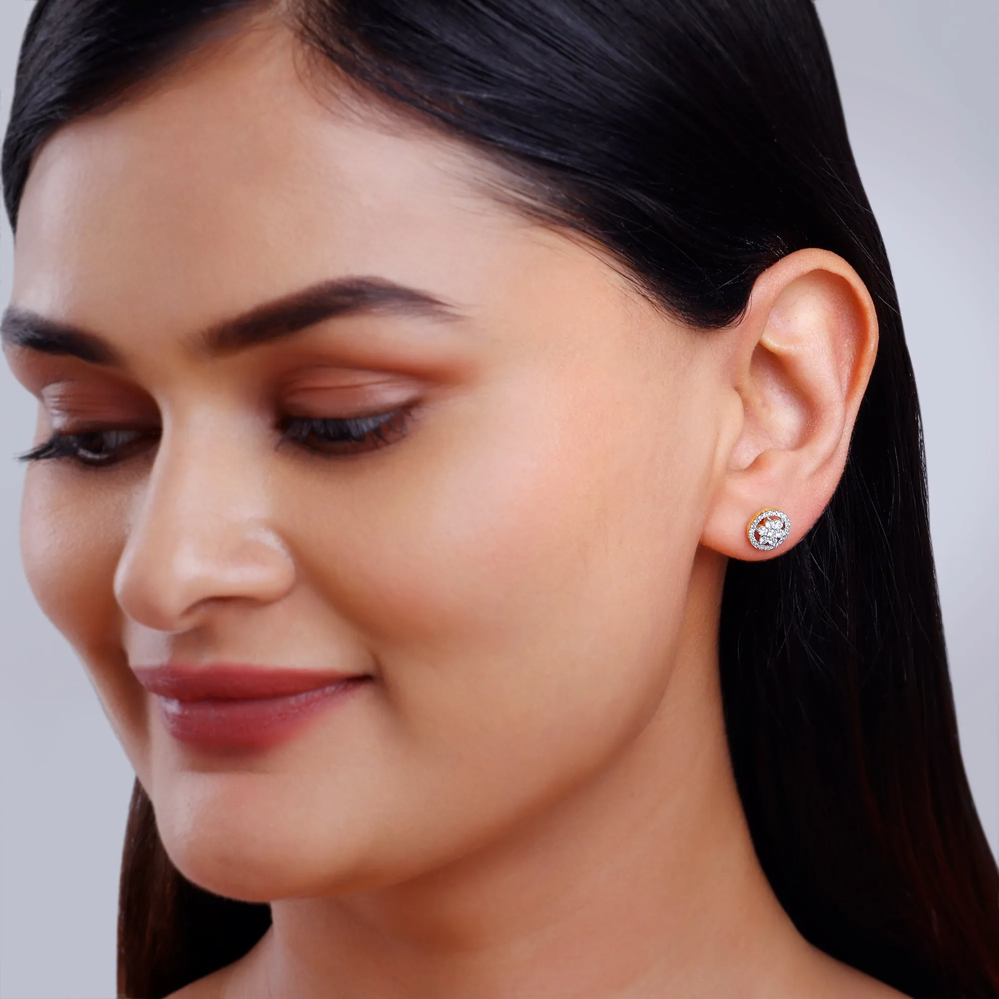 Gold Floret Solitaire Diamond Earrings