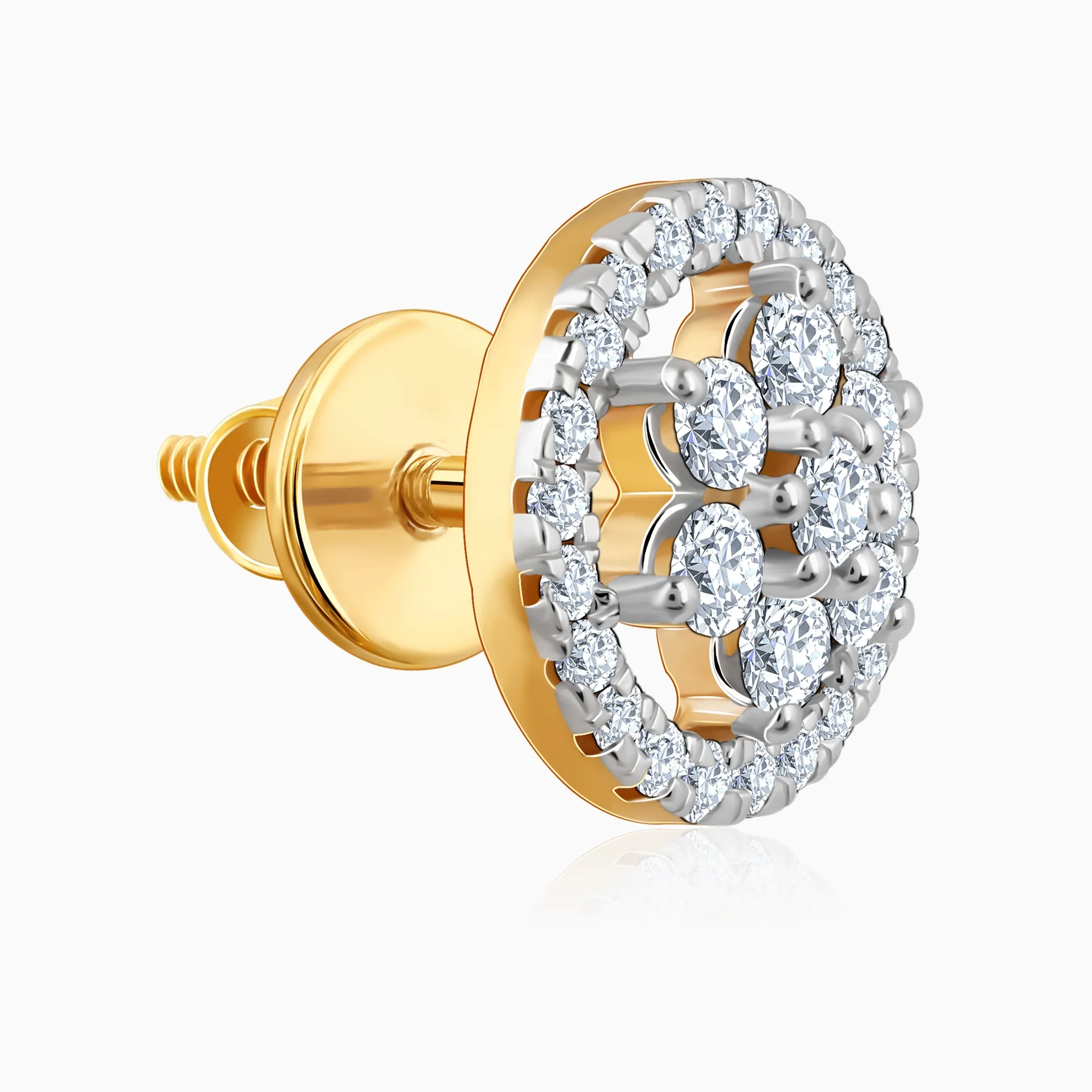 Gold Floret Solitaire Diamond Earrings