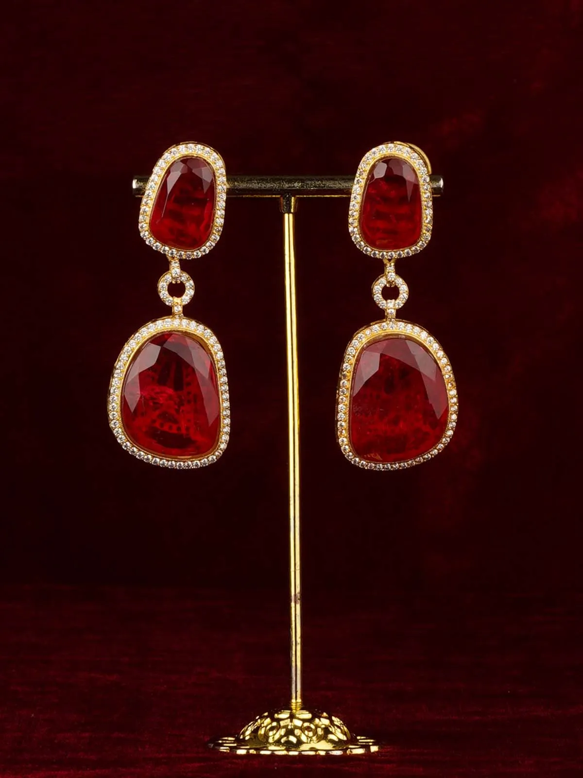 Gold Plated Faux Diamond Earrings - CZEAR606