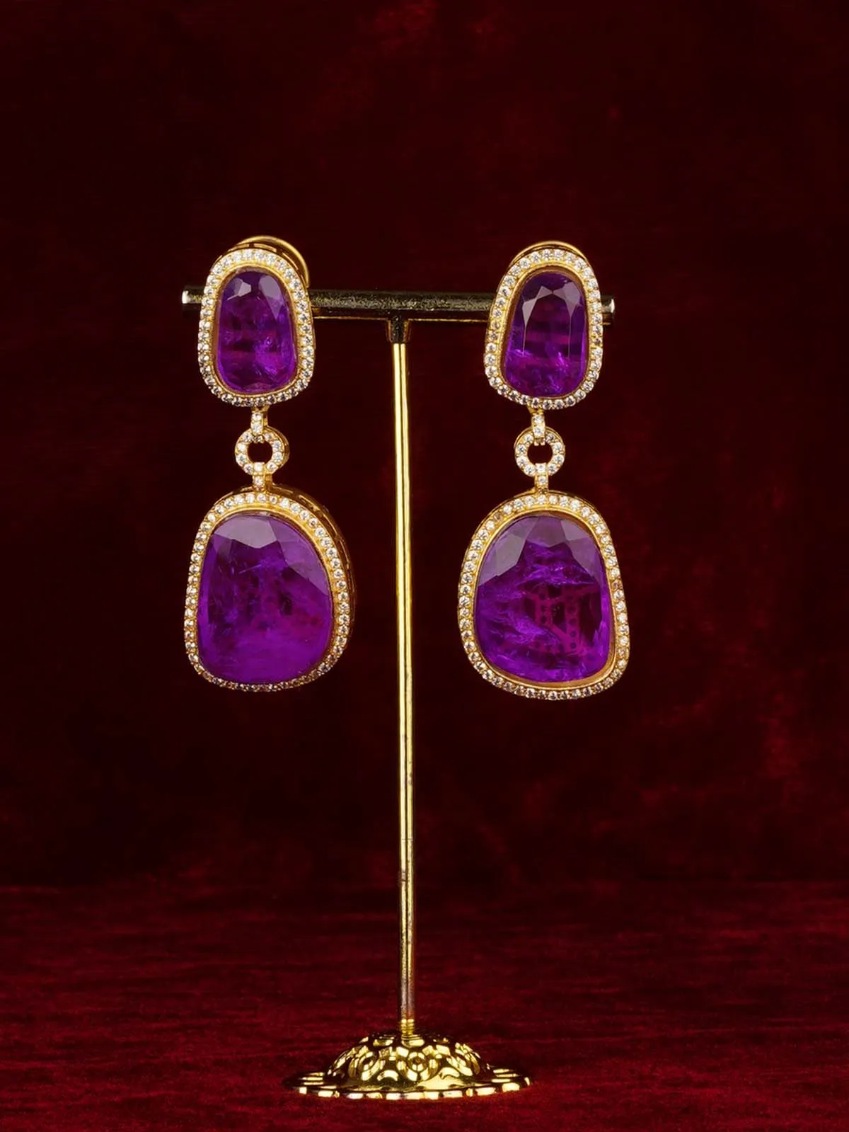 Gold Plated Faux Diamond Earrings - CZEAR606
