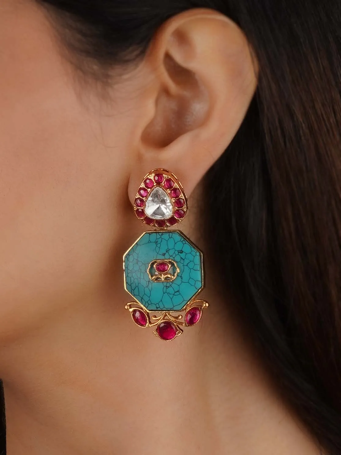 Gold Plated Faux Polki Earrings - PK-E102