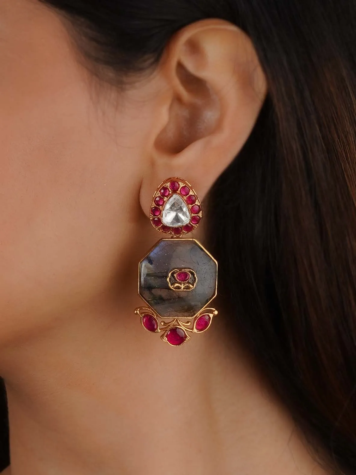 Gold Plated Faux Polki Earrings - PK-E102