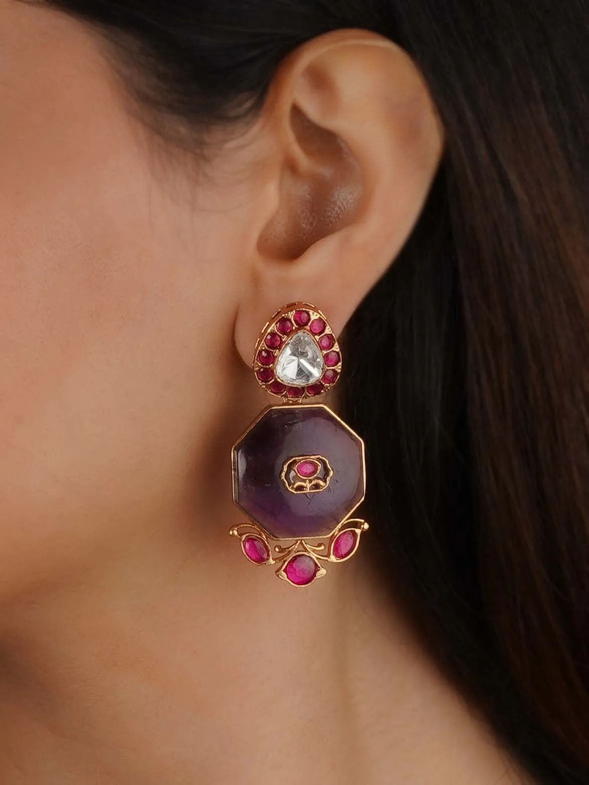Gold Plated Faux Polki Earrings - PK-E102