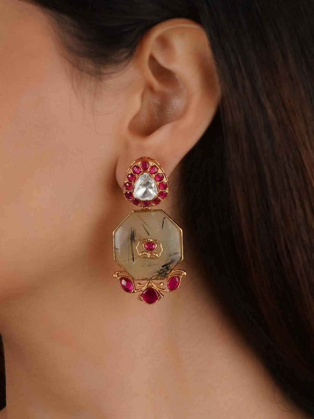 Gold Plated Faux Polki Earrings - PK-E102
